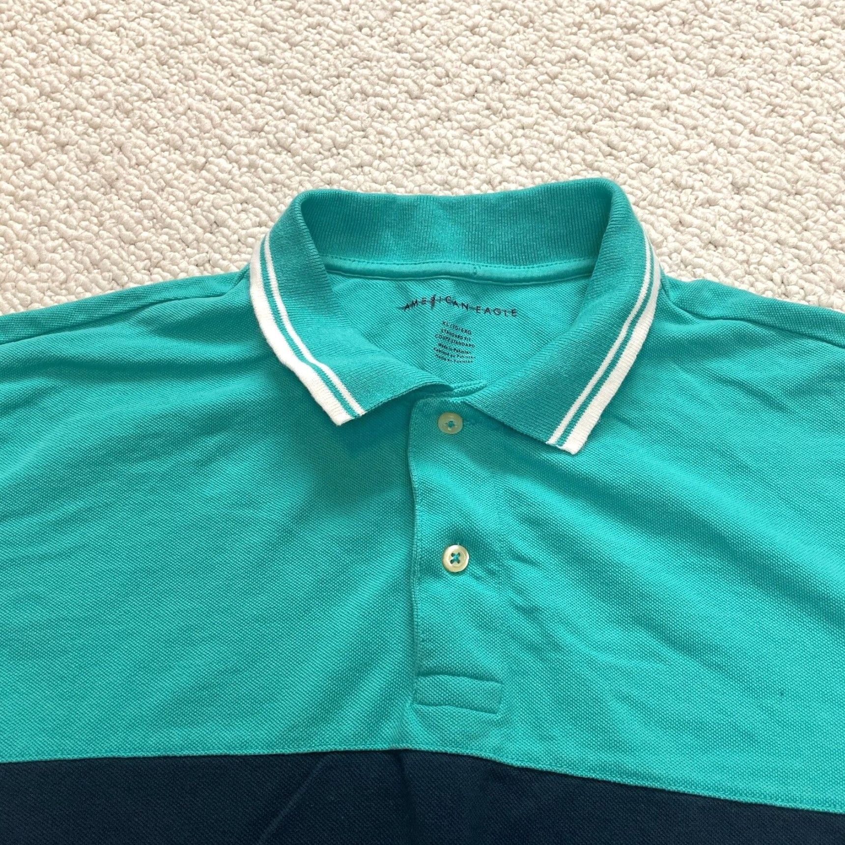 American Eagle Outfitters American Eagle Shirt Mens XL Blue Gray Colorblock Polo Golf Rugby Standard Fit Size US XL / EU 56 / 4 - 3 Thumbnail
