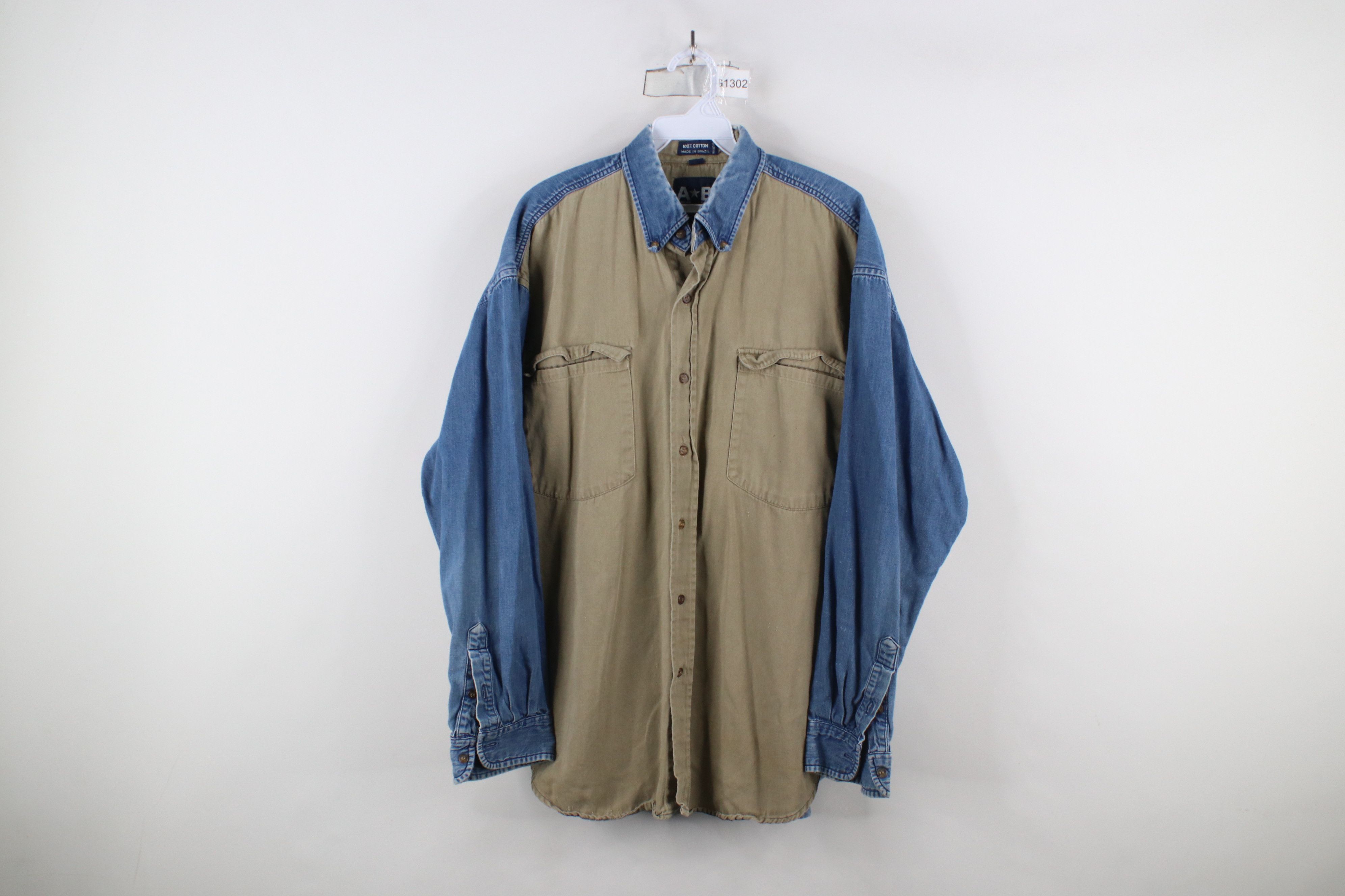 Vintage Vintage 90s Streetwear Block Denim Jean Button Down Shirt Size US XL / EU 56 / 4 - 1 Thumbnail