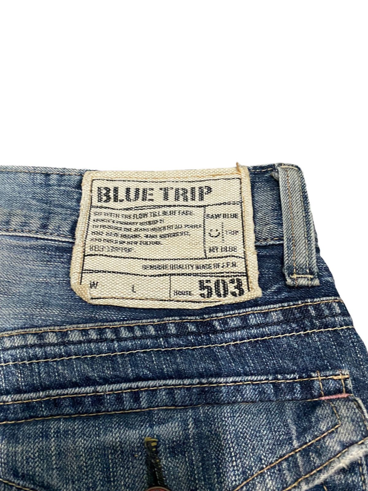 Edwin Vintage Edwin 503 blue trip flare distressed jeans Size US 35 - 15 Thumbnail