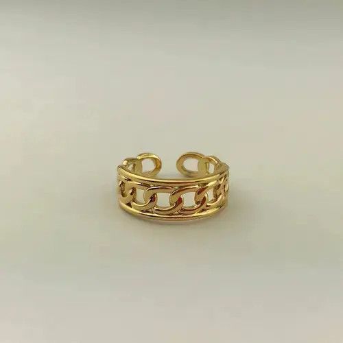 Ring Of Fire Gold Plated Adjustable Brass Linked Up Chain Ring Size ONE SIZE - 1 Thumbnail