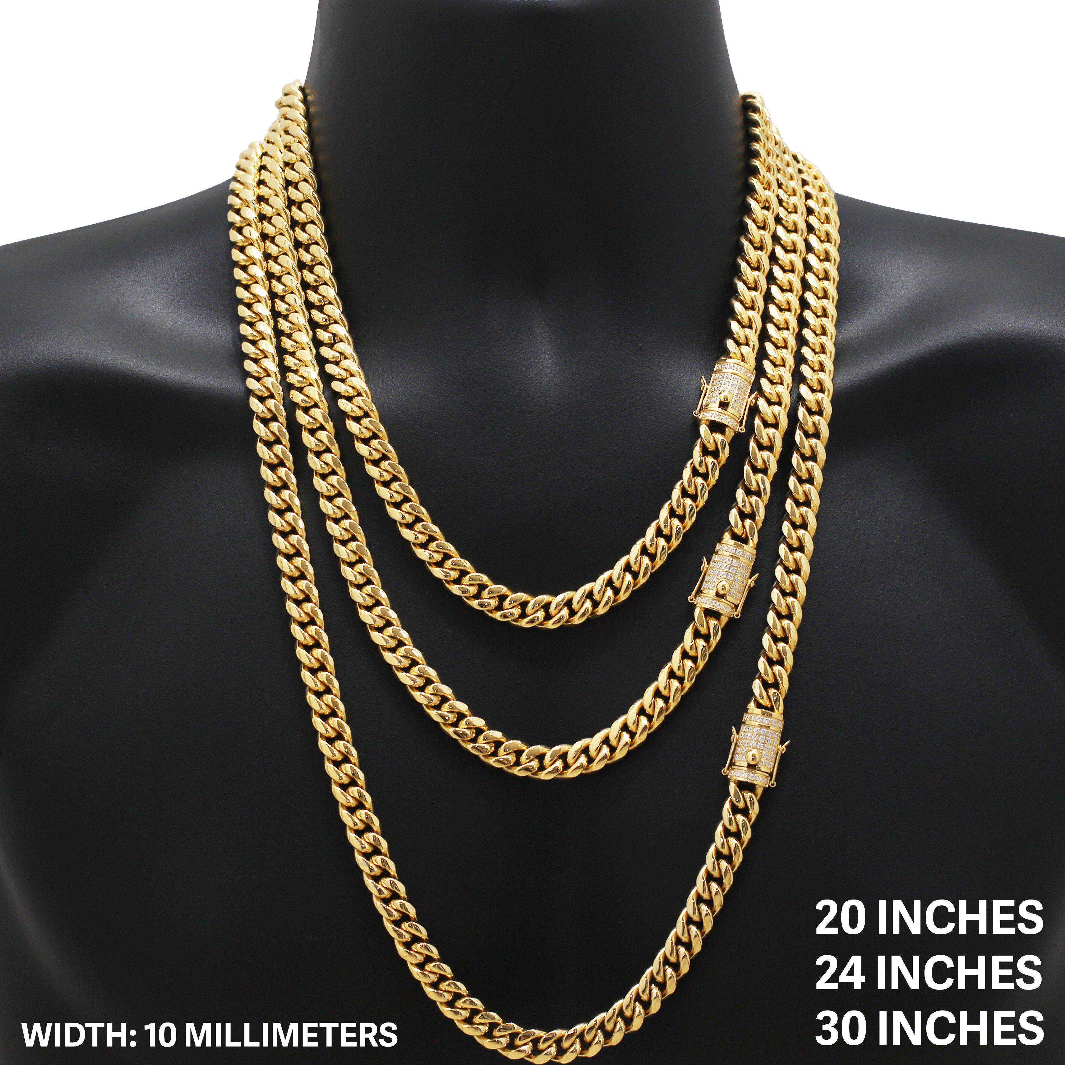 Other 316L SS 18k GP CZ 10mm Miami Cuban Link Chain Necklace 24" Size ONE SIZE - 1 Thumbnail