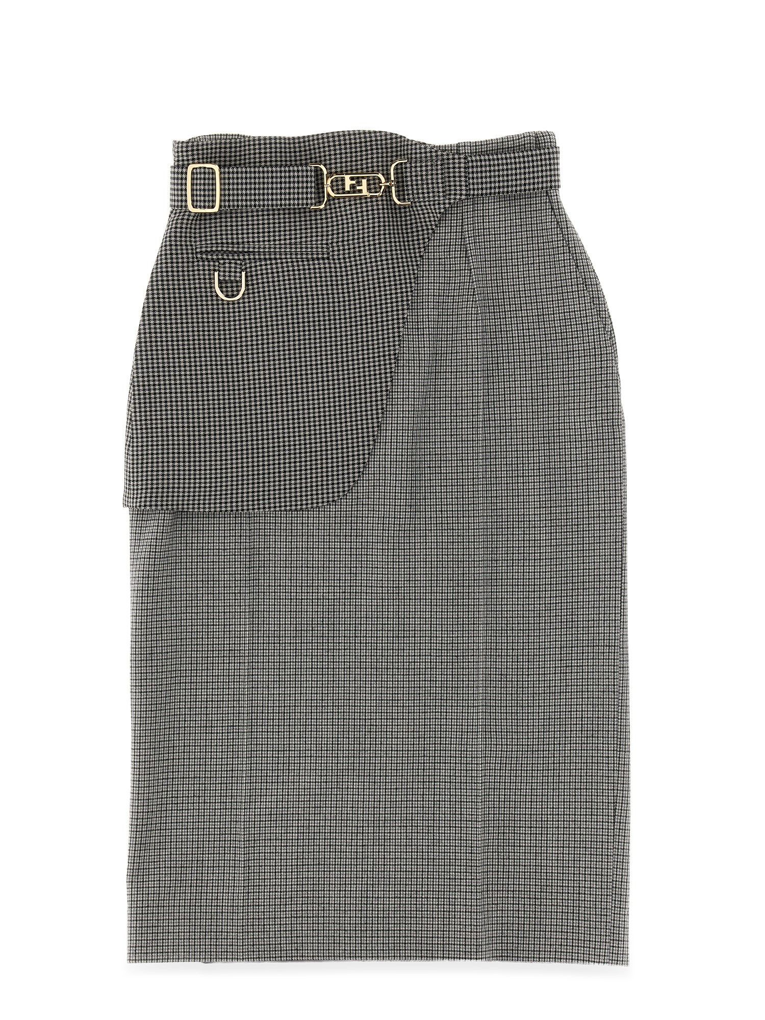 Fendi o1loc1c1024 FQ7268 Houndstooth Midi Skirt in Grey Size 38" / US 16 / IT 52 - 1 Thumbnail