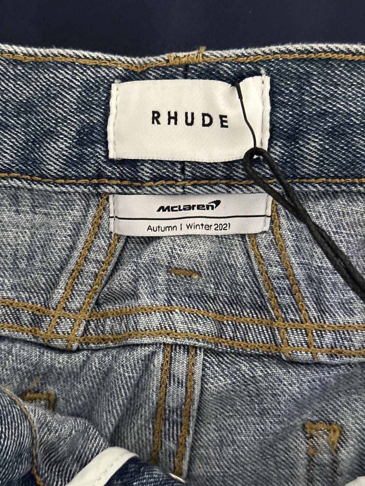 Rhude RHUDE Men's Indigo Embroidered Denim Jeans Size US 32 / EU 48 - 2 Thumbnail