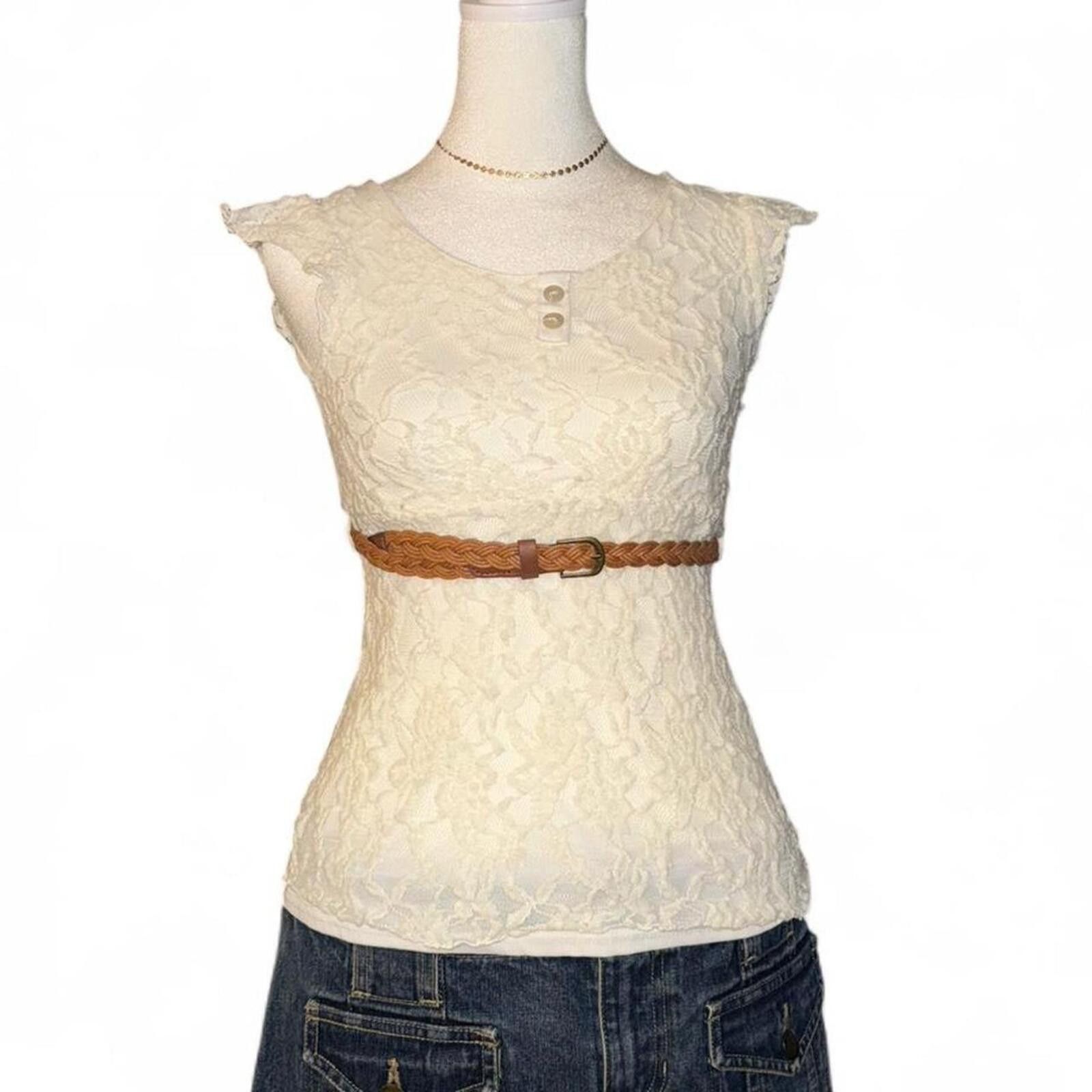 Other Y2K 2000s Cream Lace Top Size XS / US 0-2 / IT 36-38 - 1 Thumbnail