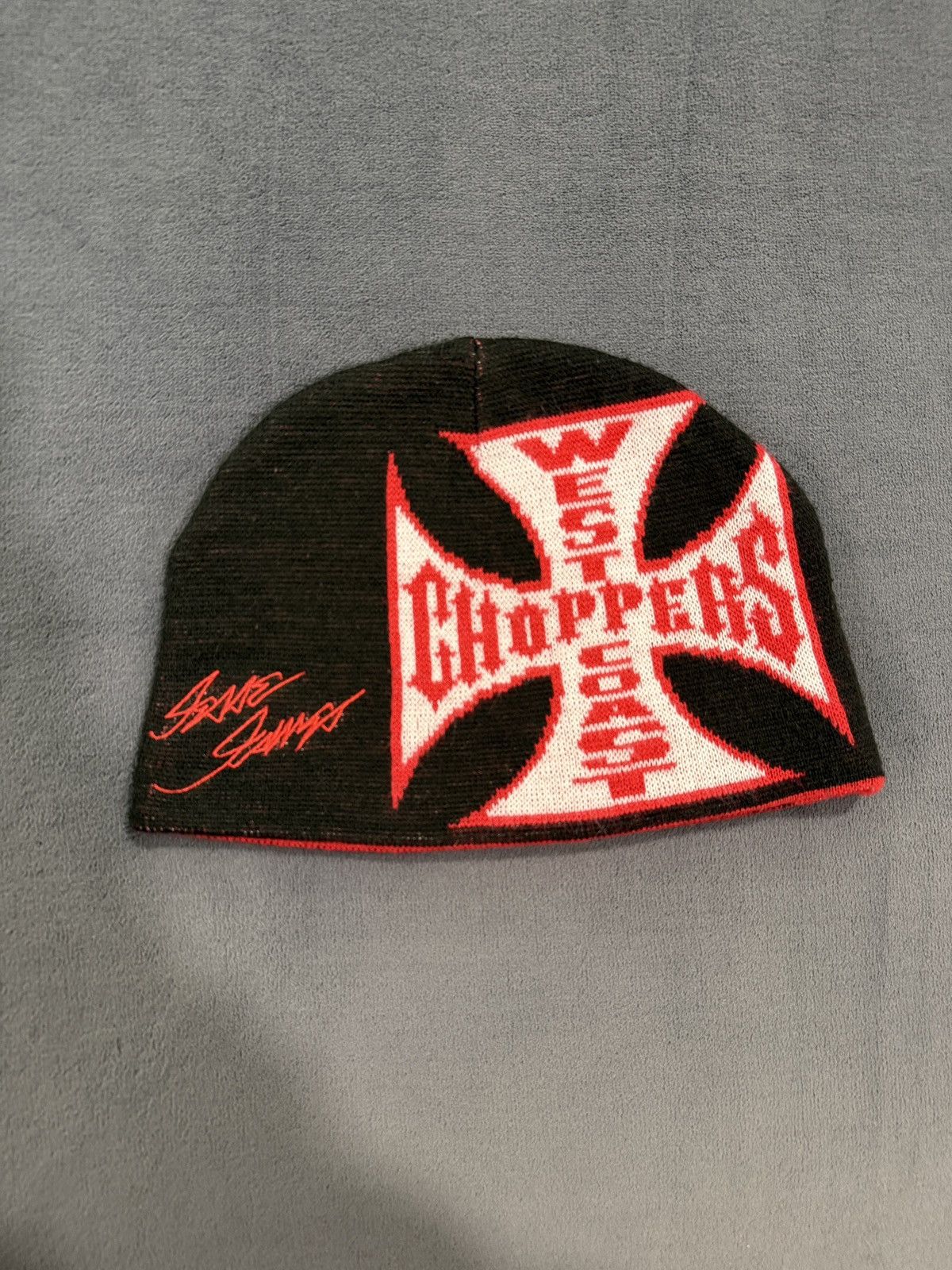 West Coast Choppers West Coast Choppers Beanie Reversible Red Black Iron Cross Size ONE SIZE - 2 Thumbnail