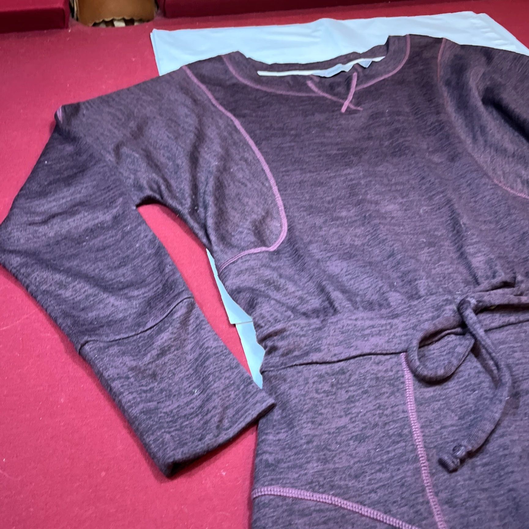 Athleta Athleta Dress Women M Long Sleeve Purple Knit Tie Waist Knee Length Zip Pocket Womens Size M / US 6-8 / IT 42-44 - 2 Thumbnail