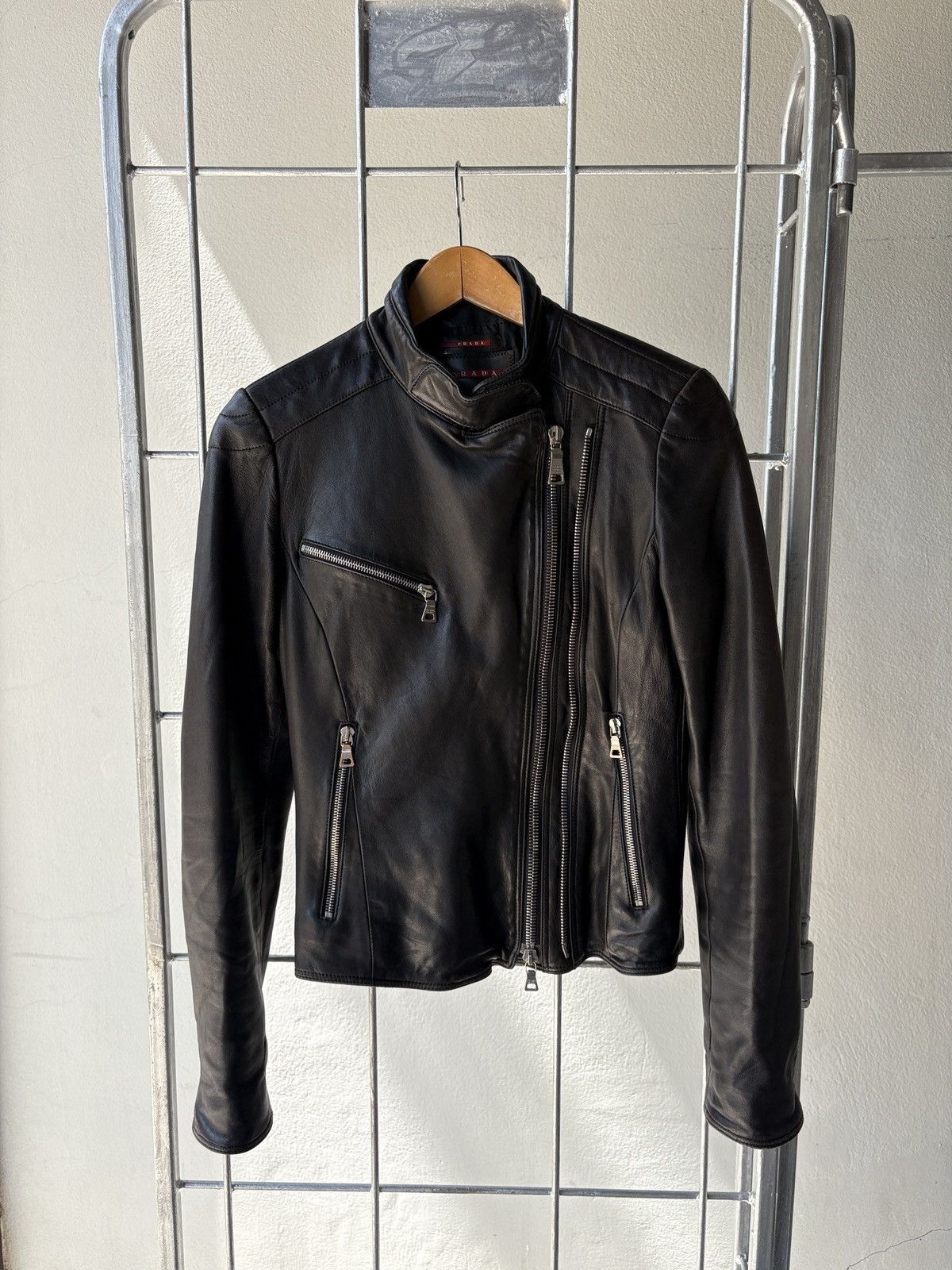 Prada Prada sport vintage leather biker zip jacket Size ONE SIZE - 2 Thumbnail