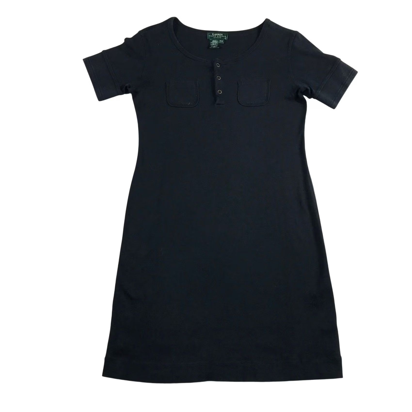 Ralph Lauren Lauren Ralph Lauren Dress Petite P/S Navy Blue Cotton Short Sleeve Henley Shift Size 28" / US 6 / IT 42 - 2 Thumbnail
