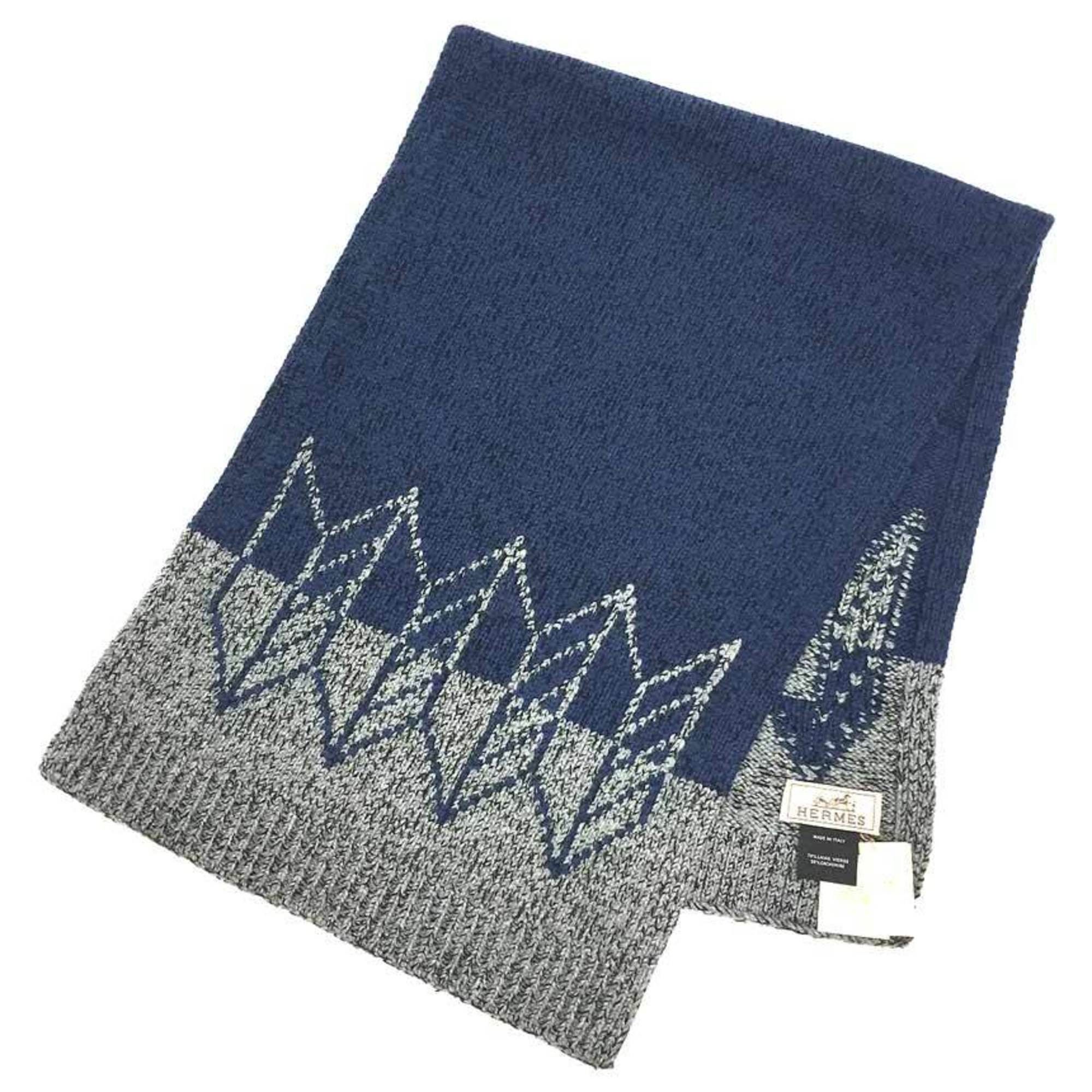 image of Hermes Muffler Echarpe Maille H393741T 03 Gris Moyen/bleu V Navy Gray in Black, Women's