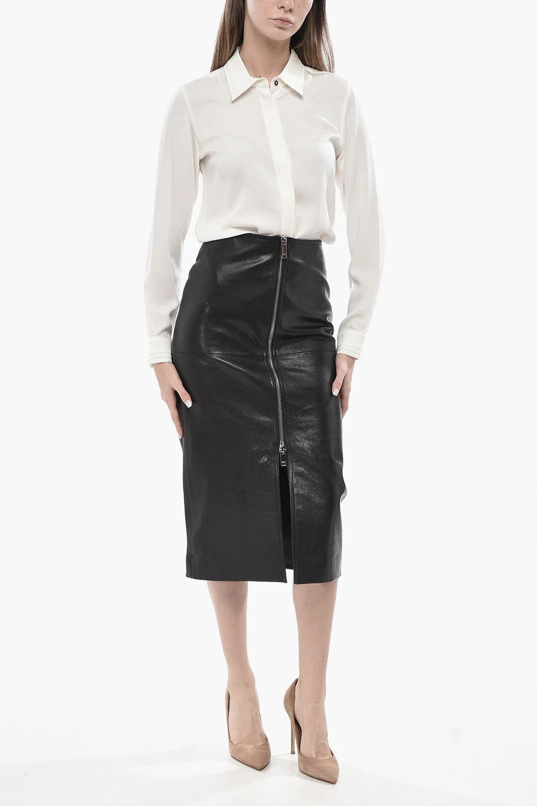 Isabel Marant og1mm0326 Leather Midi Skirt in Black Size 27" / US 4 / IT 40 - 4 Thumbnail