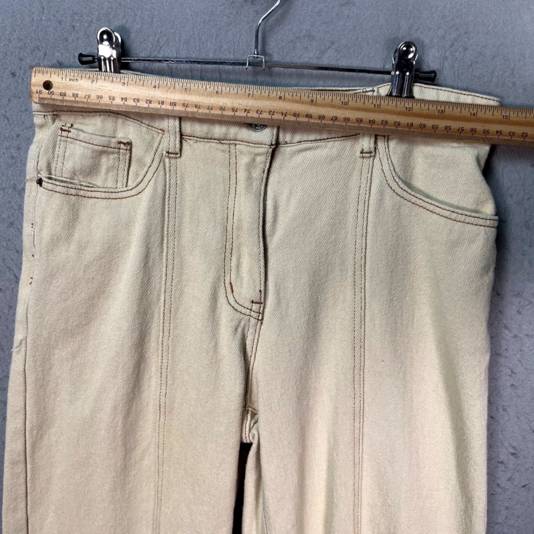 Lioness Lioness Womens Small Beige High-Waisted Wide-Leg Pants 100% Cotton Wide-Leg Cotton Flat Front 31in Inseam Womens Size 28" / US 6 / IT 42 - 5 Thumbnail