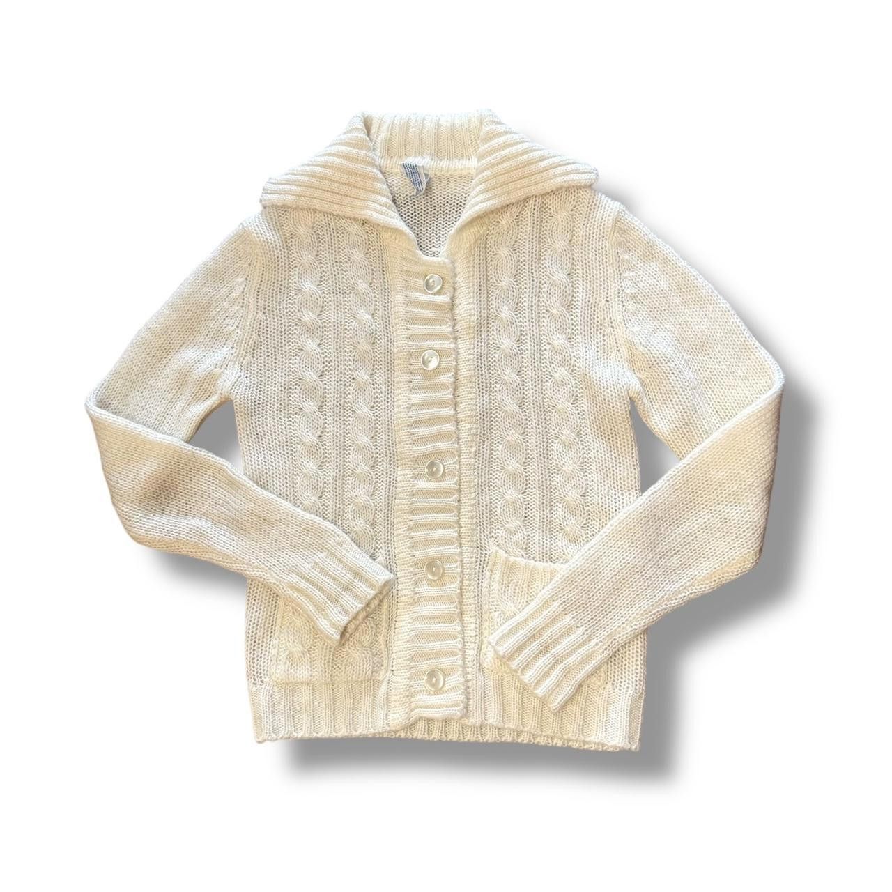 Designer Vintage Cream Knit Collared Cardigan Size S / US 4 / IT 40 - 1 Thumbnail