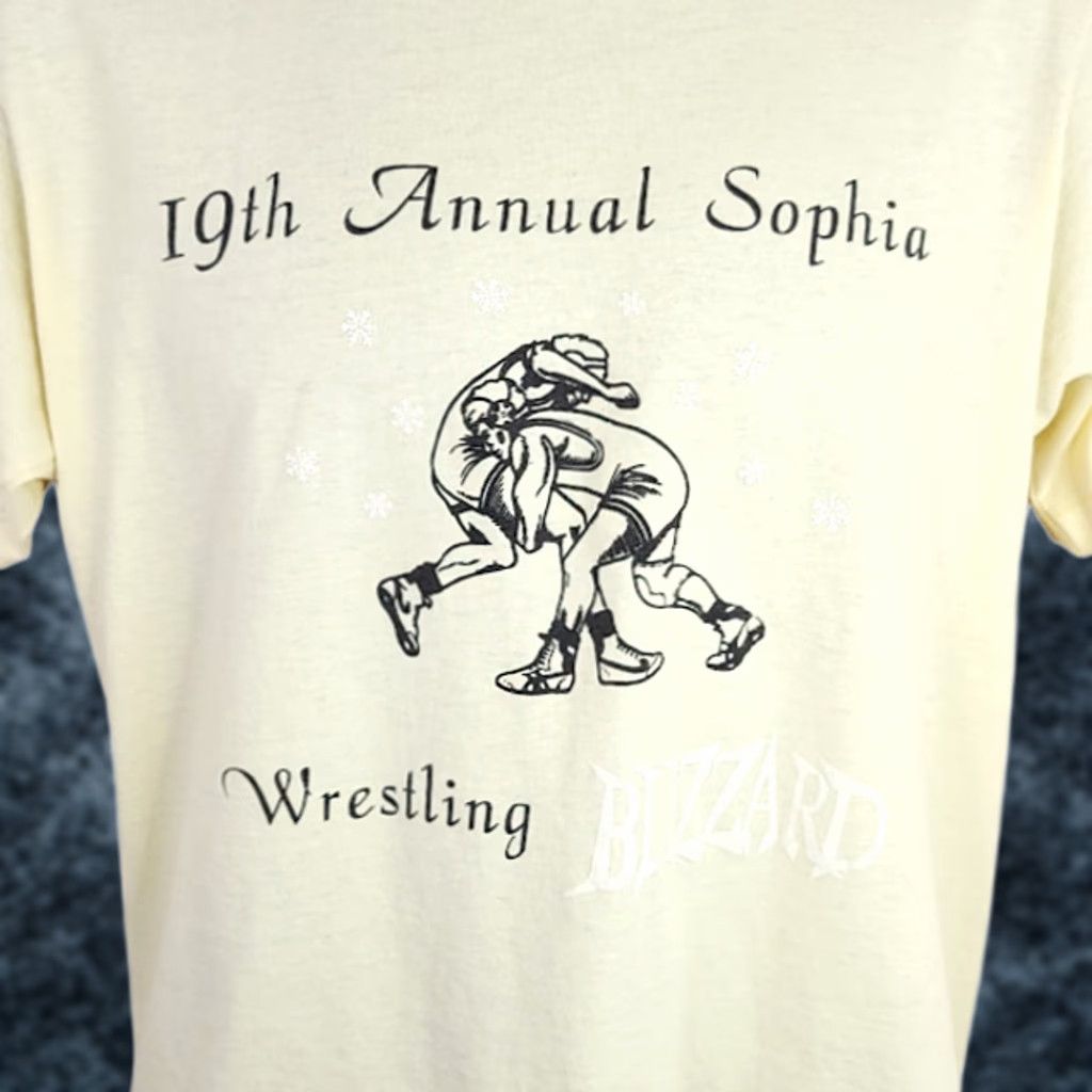 Fruit Of The Loom VINTAGE Fruit of the Loom Sophia Wrestling Blizzard T Shirt Mens Size Medium 90s Made In USA Beige Cotton Blend Crew Neck Short Sleeve Mens Size US M / EU 48-50 / 2 - 1 Thumbnail