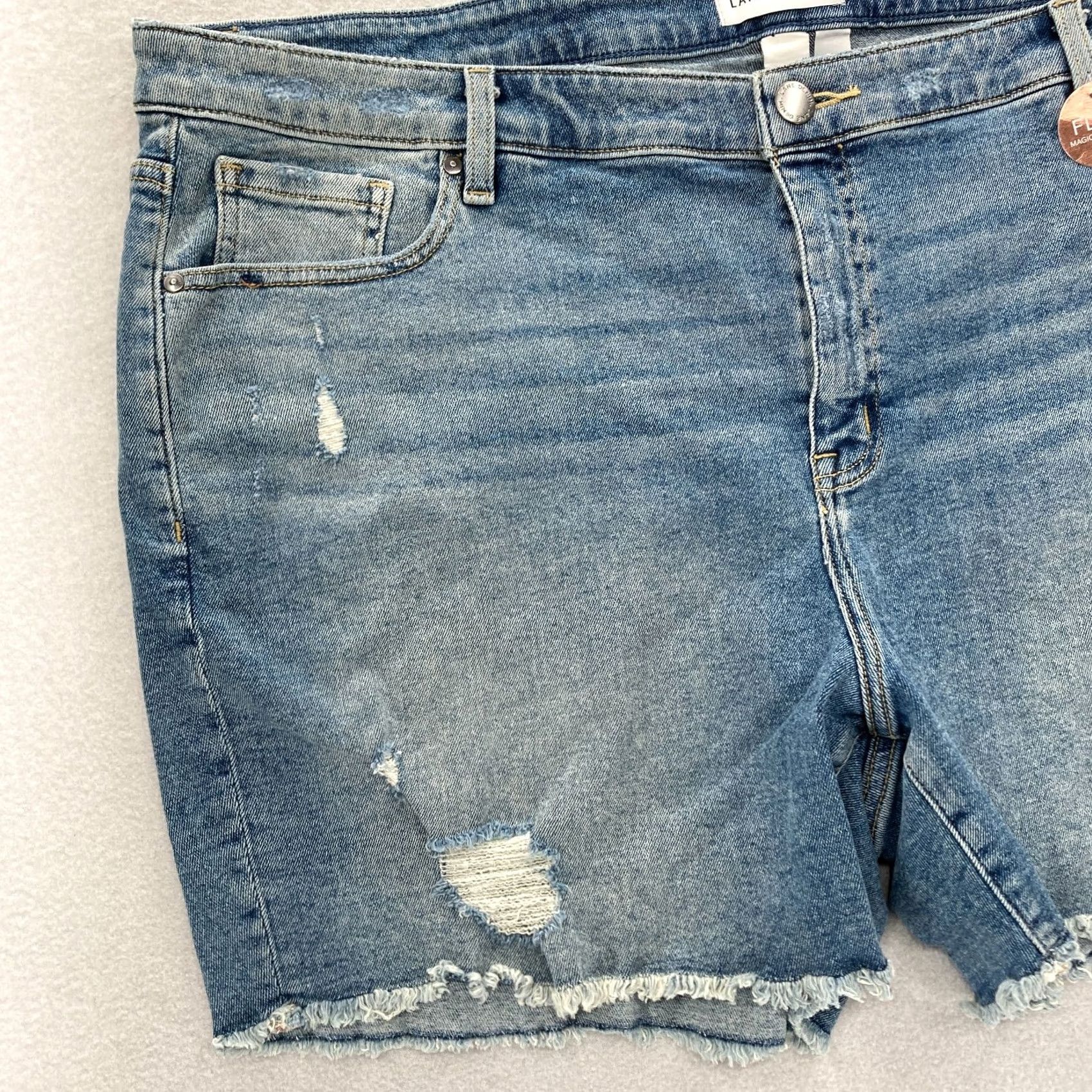 Vintage Lane Bryant Girlfriend Jean Shorts Women's 22 Blue Stretch Denim Magic Waistband Size 40" / US 18 - 2 Thumbnail