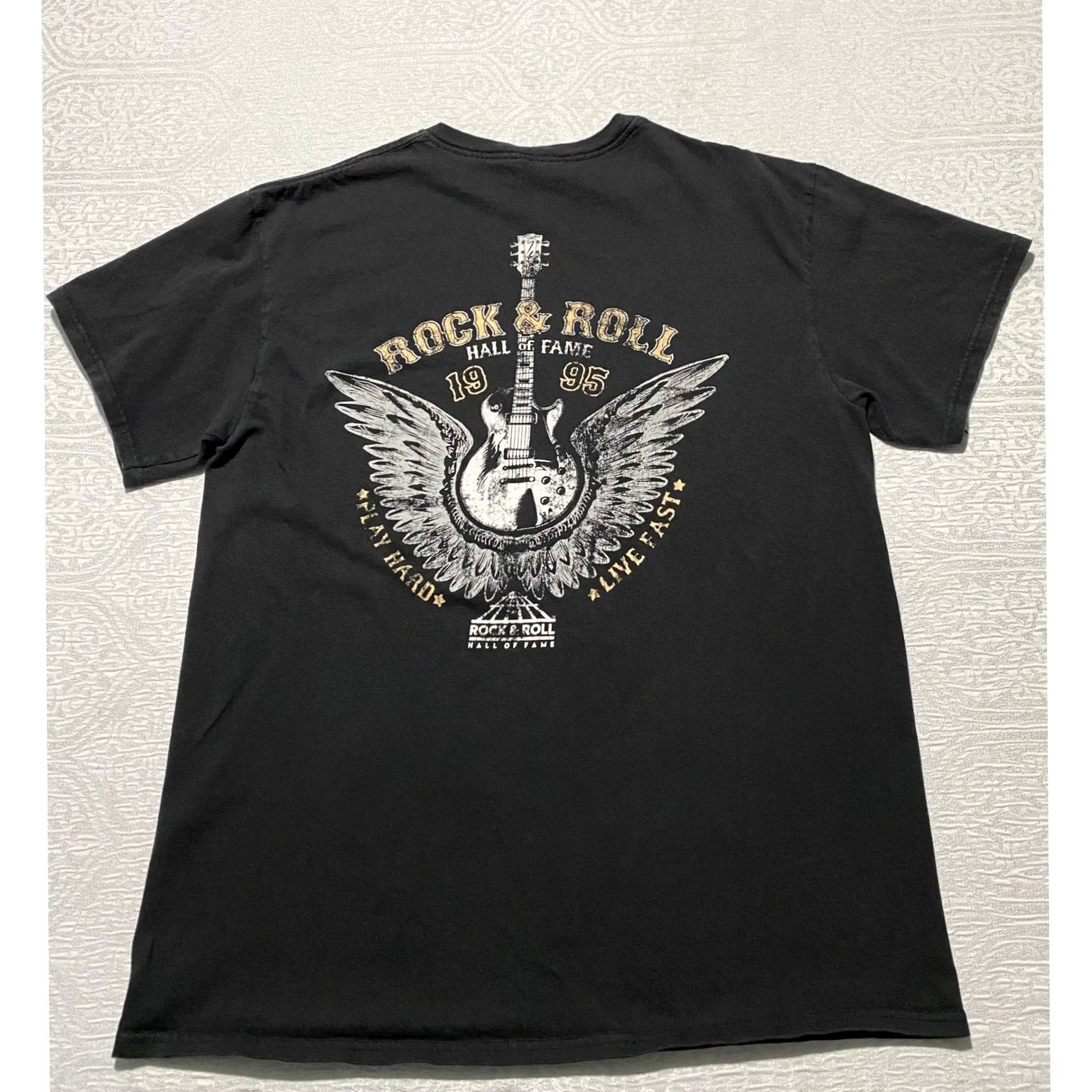 Vintage Rock & Roll Hall of Fame Graphic T-Shirt Mens Large Black 1995 Winged Guitar Tee Size US L / EU 52-54 / 3 - 2 Thumbnail