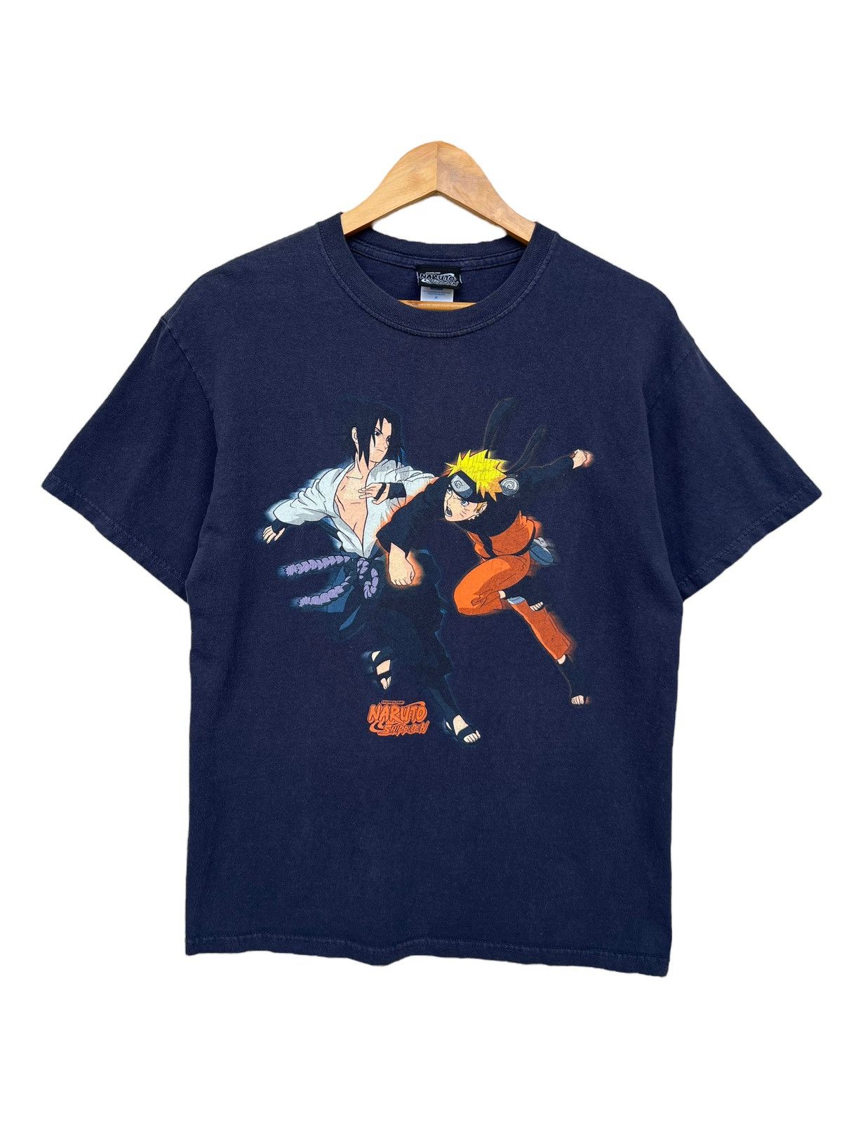 image of Anima x Vintage Y2K 2002 Naruto Vs Sasuke Anime Shirt in Navy Blue, Men's (Size Medium)