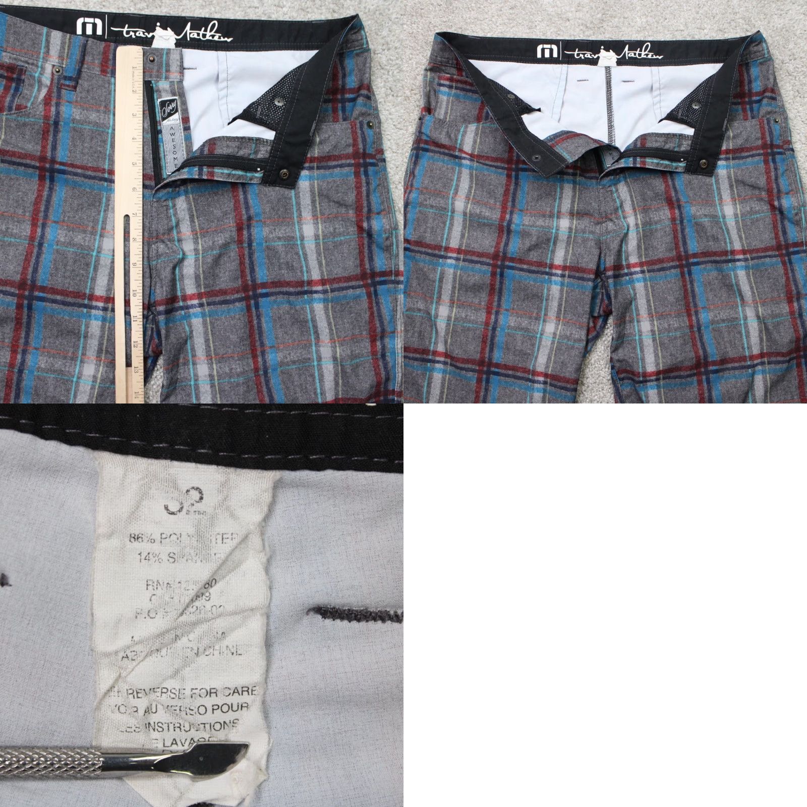 TravisMathew Travis Mathew Shorts Mens 32 Gray/Red/Blue Check Polyester Stretch Athletic Size US 32 / EU 48 - 8 Thumbnail