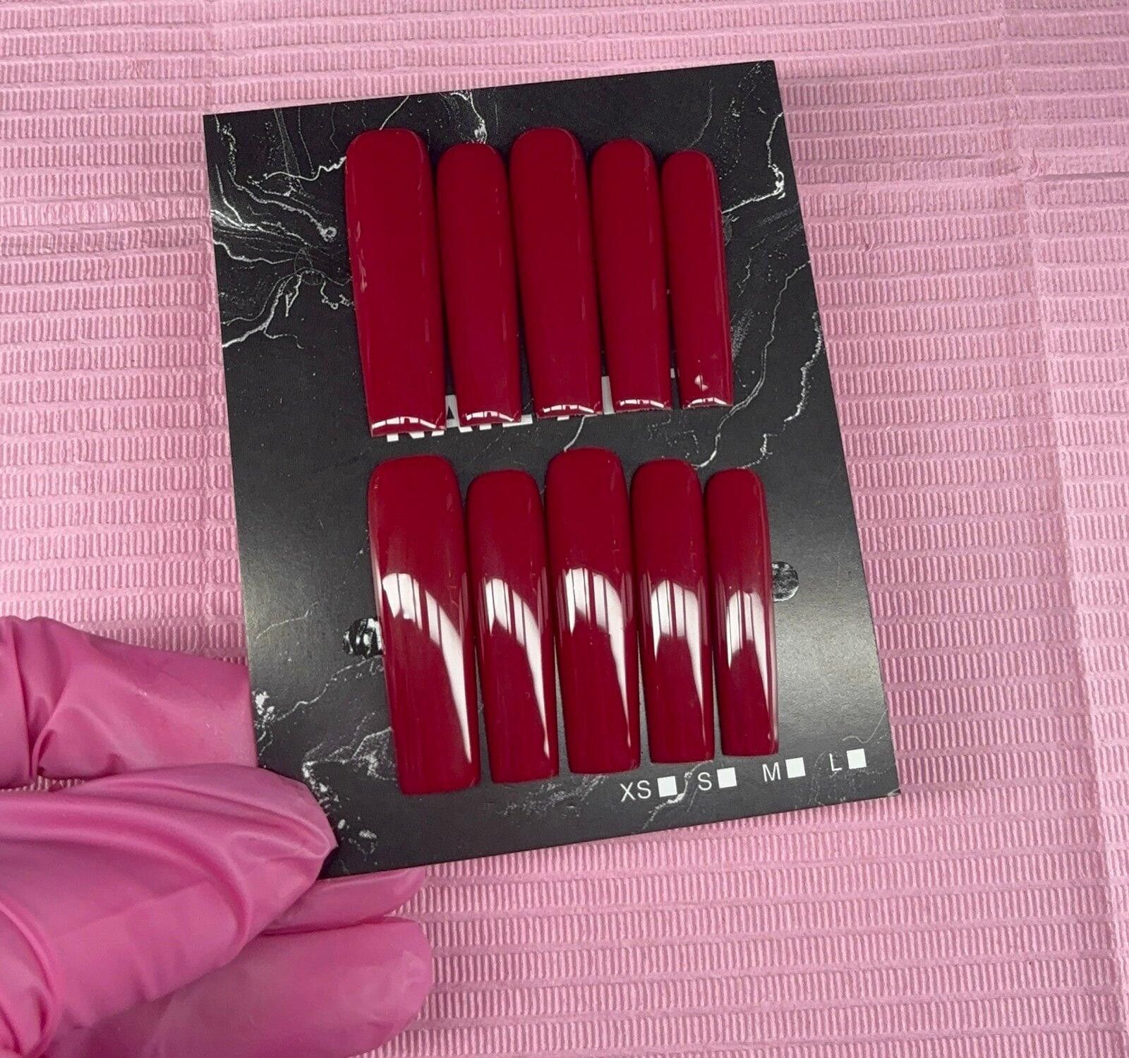 Handmade Extra long square Press on nails solid color gel handmade Size ONE SIZE - 4 Thumbnail