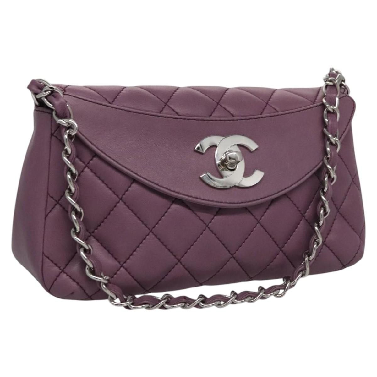 Chanel Matelasse Chain Shoulder Bag Lamb Skin Purple Cc Auth 110303A, Women's