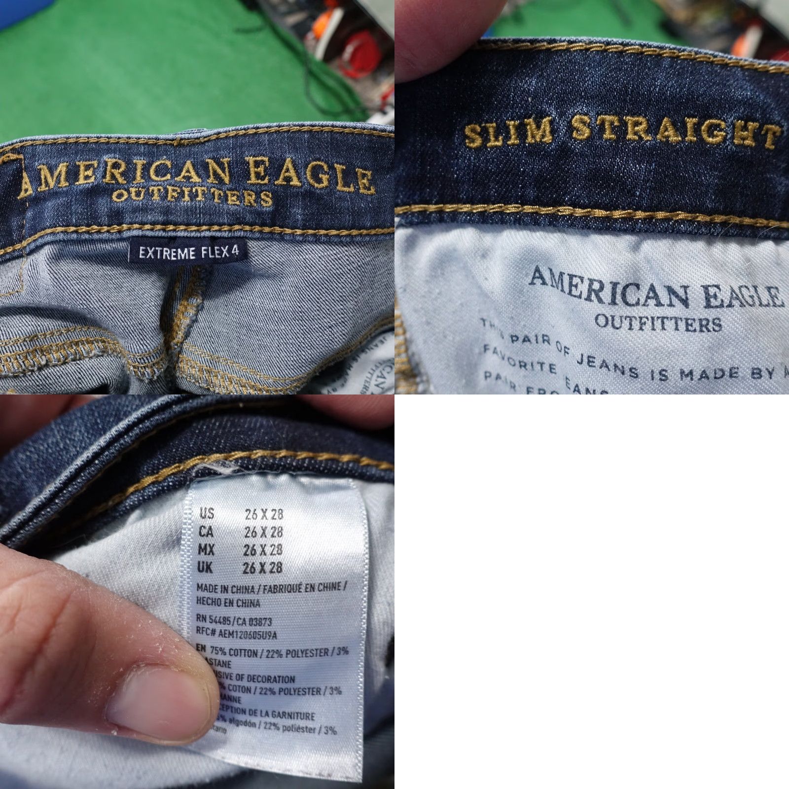 American Eagle Outfitters AMERICAN EAGLE EXTREME FLEX SLIM STRAIGHT DISTRESSED DENIM JEANS MENS 26X28 BLUE Size US 26 / EU 42 - 8 Thumbnail