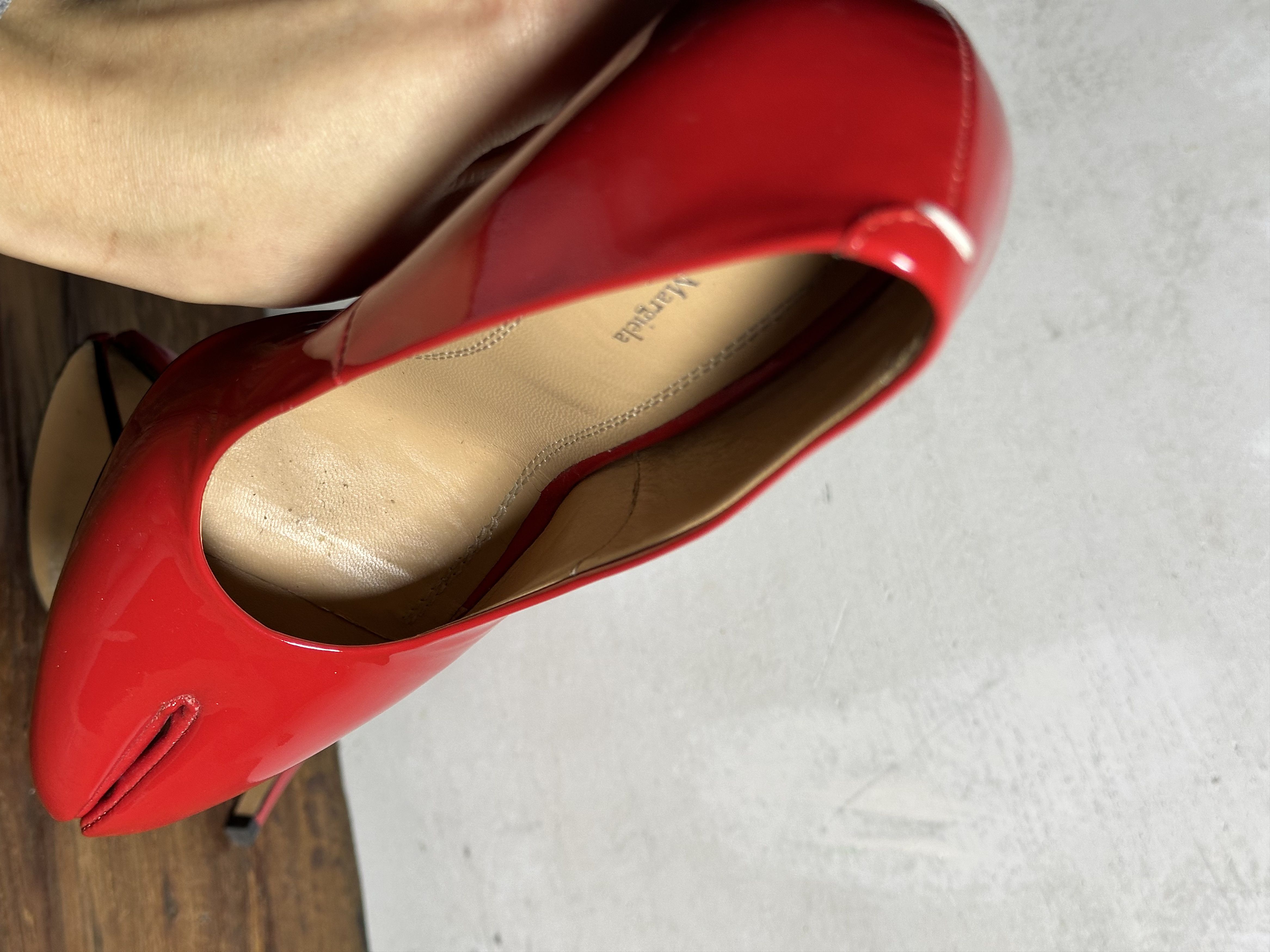 Maison Margiela Maison Margiela Red Tabi 110mm Patent Leather Pumps Size US 9 / IT 39 - 19 Thumbnail