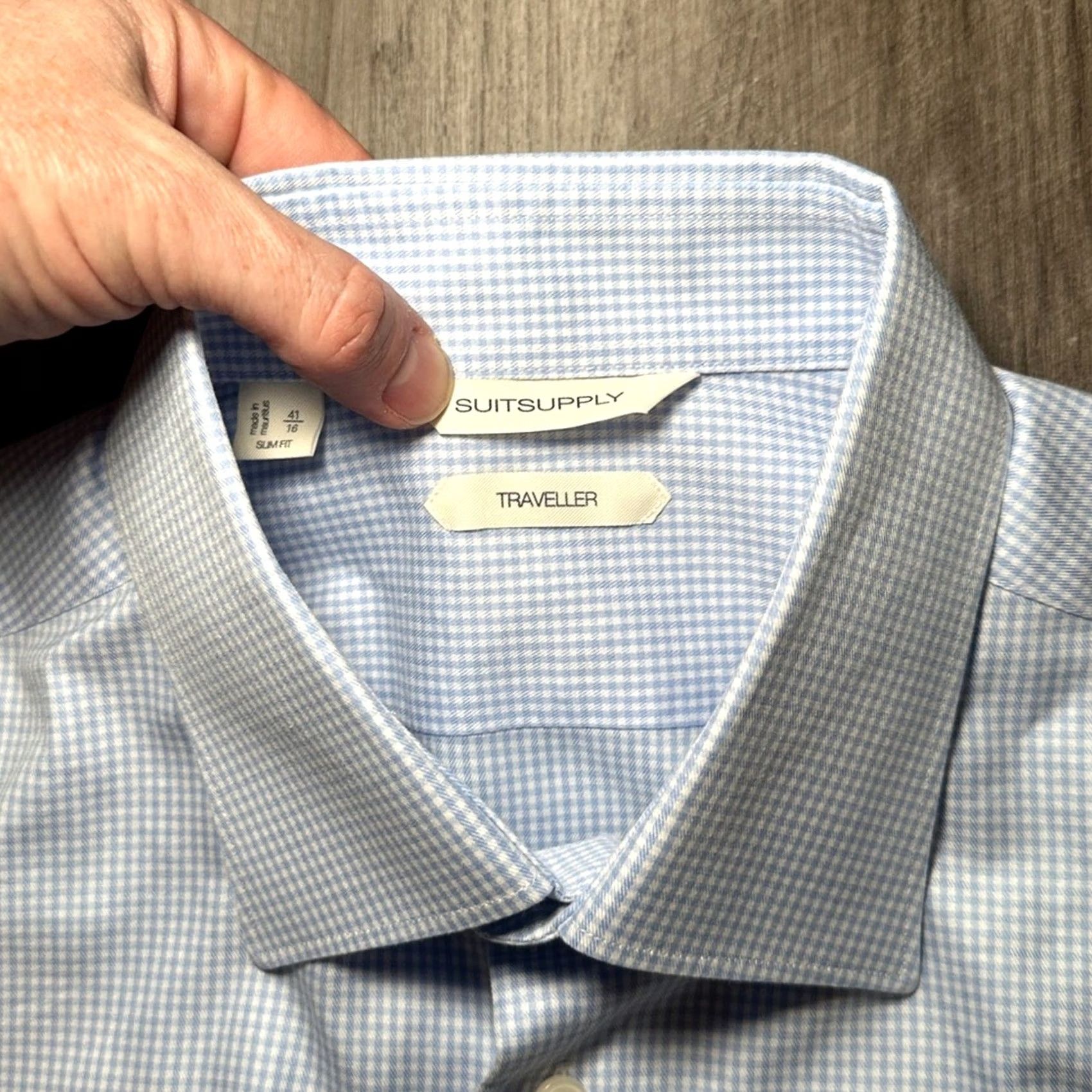 Suitsupply VINTAGE Suitsupply Traveller Slim Fit Gingham Checkered Long Sleeve Button Down 16/41 Mens L Light Blue White Cotton 100% BMS8579 Size US L / EU 52-54 / 3 - 5 Thumbnail