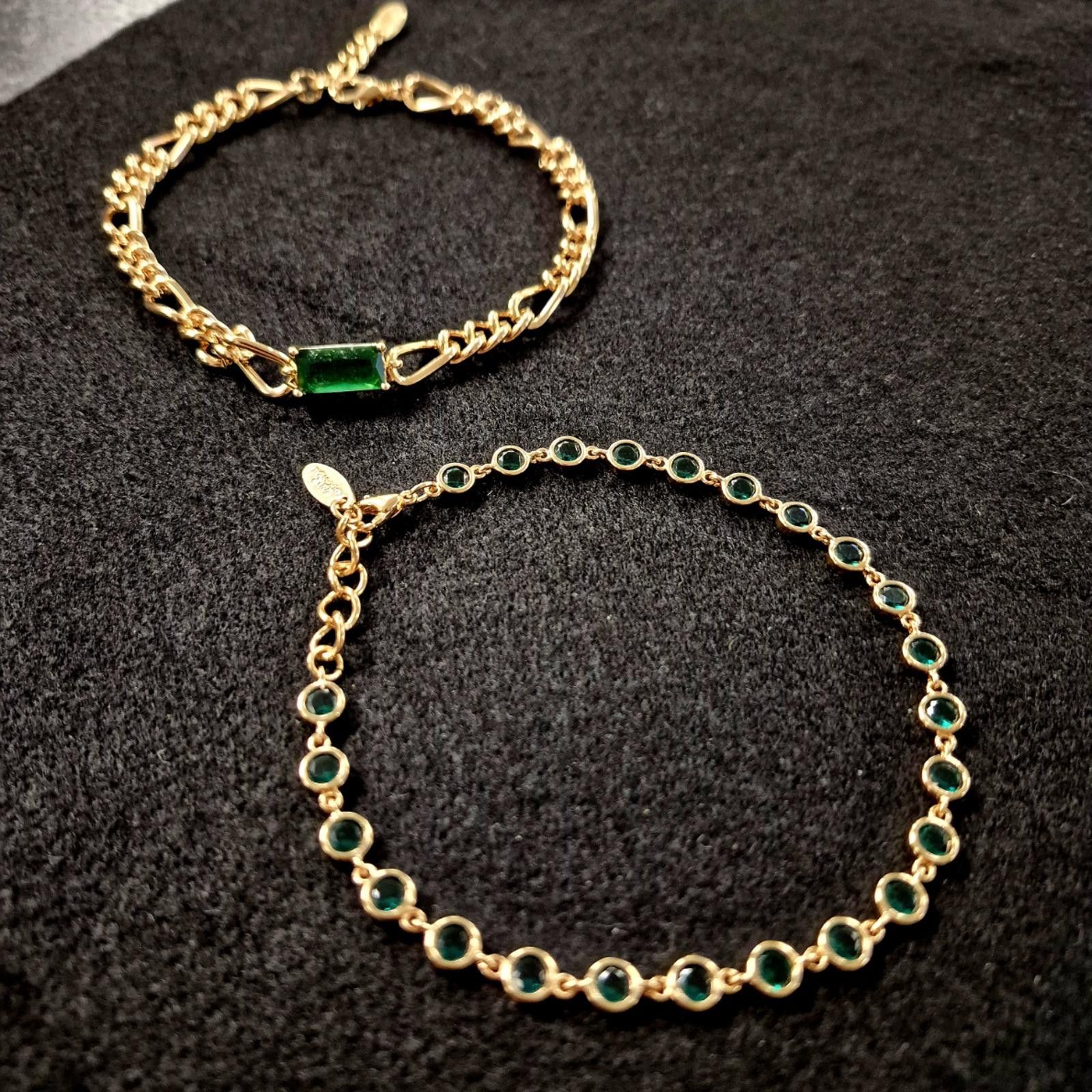Other ETTIKA Bejeweled Emerald 18K Gold Plated Anklet Set 2 Pieces Size ONE SIZE - 5 Thumbnail