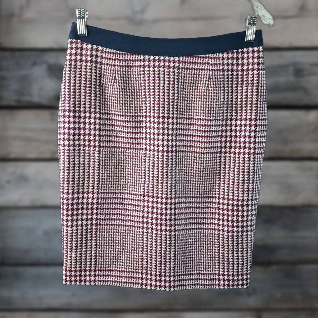 Boden Boden Skirt Womens Wool Pencil 6P Purple Houndstooth Petite Short Zip Lined Vintage No Size 28" / US 6 / IT 42 - 1 Thumbnail