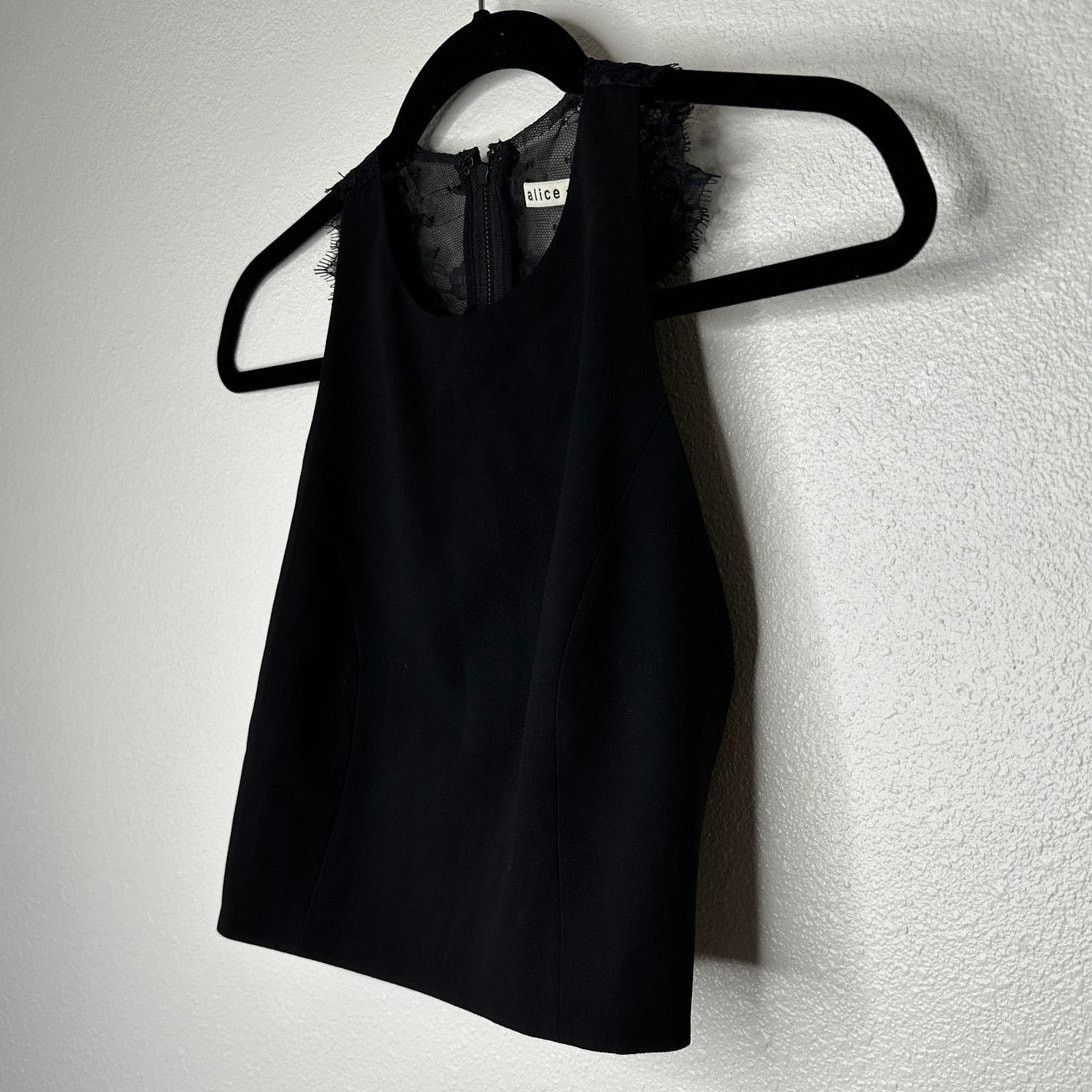 Alice + Olivia Alice + Olivia Crepe de Chine Black Lace Going Out Crop Top Size XS / US 0-2 / IT 36-38 - 5 Thumbnail