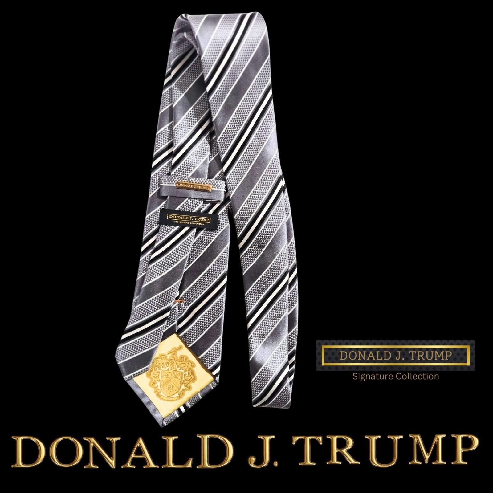 Designer Donald J Trump Necktie Black Silver Striped Silk New Size ONE SIZE - 2 Thumbnail