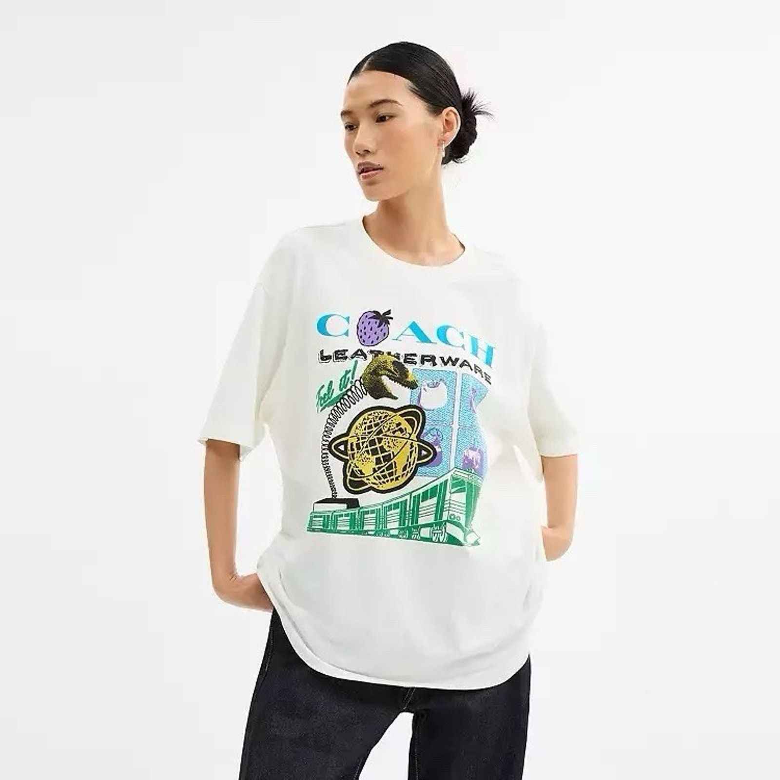 NWT COACH Collage Train Relaxed T-Shirt Ivory CCA57 XL