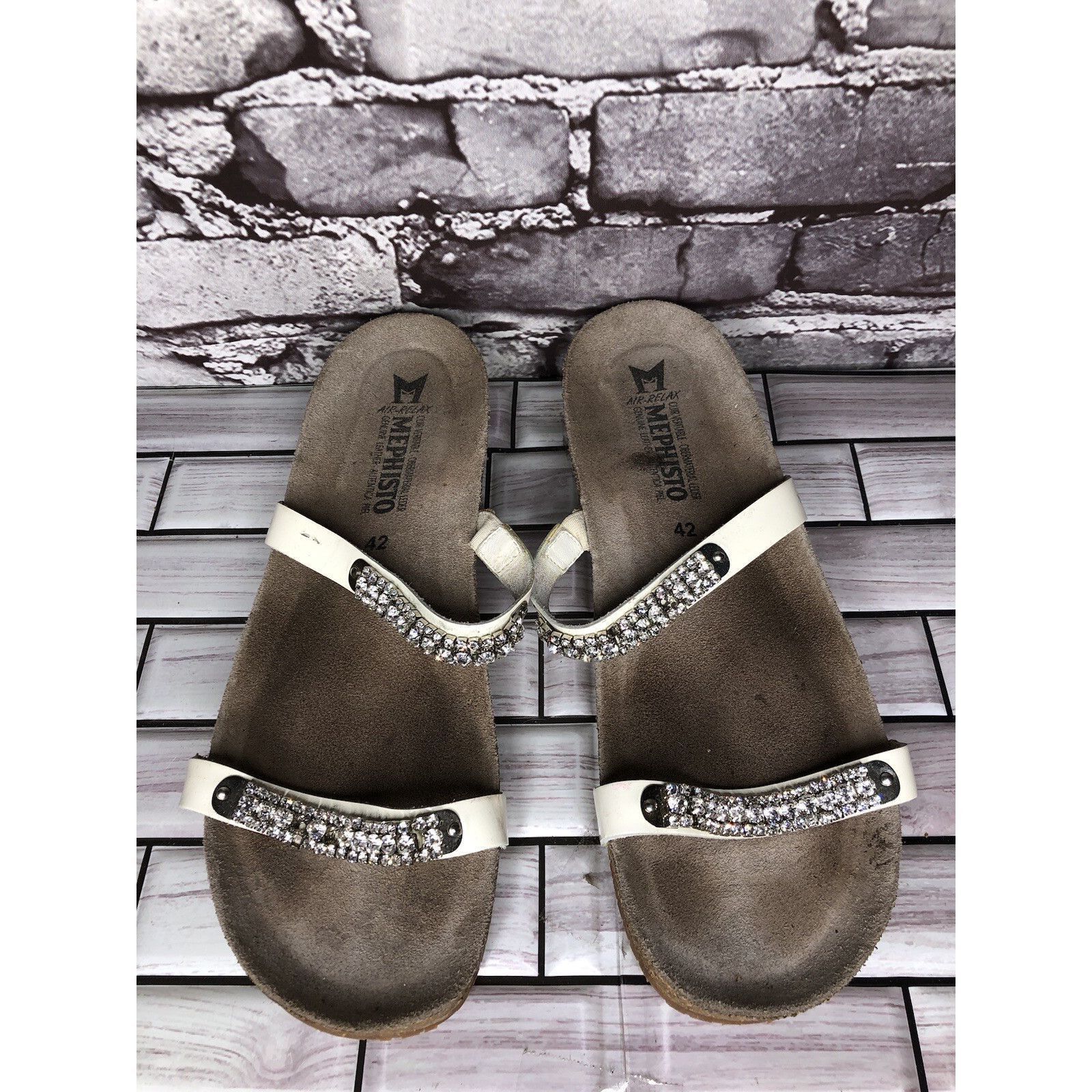 Mephisto Mephisto White Rhinestone Crystal Strap Slide Cork Sandals W Size US 11 / IT 41 - 1 Thumbnail