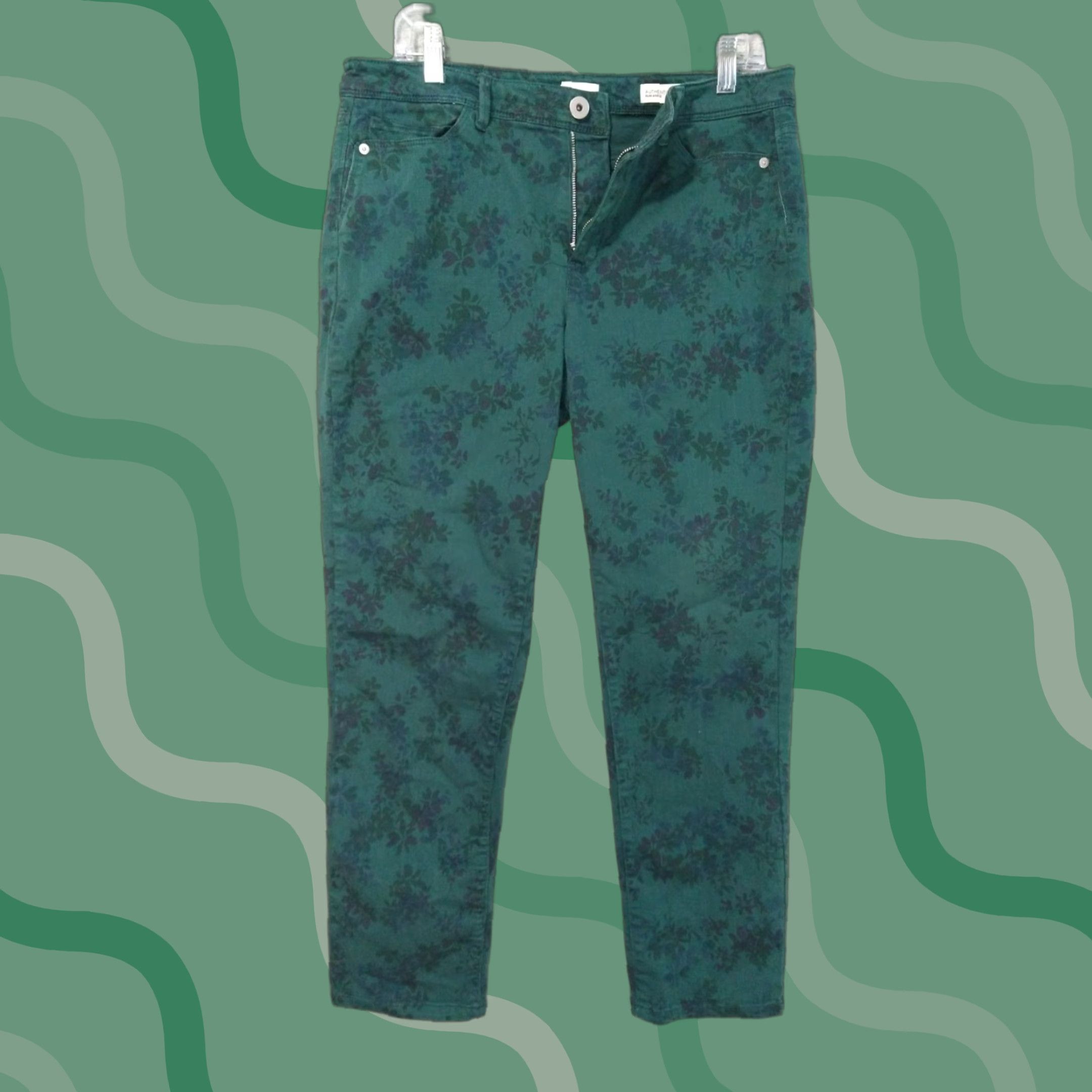 J. Jill J.Jill Jeans Denim Floral Slim Ankle Mid Rise 12 Green 5-Pocket Womens Size 34" / US 12 / IT 48 - 1 Thumbnail