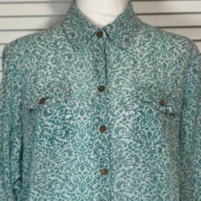 Croft & Barrow Croft & Barrow Green Floral Collared ¾ Sleeve Women Blouse L Size L / US 10 / IT 46 - 7 Thumbnail
