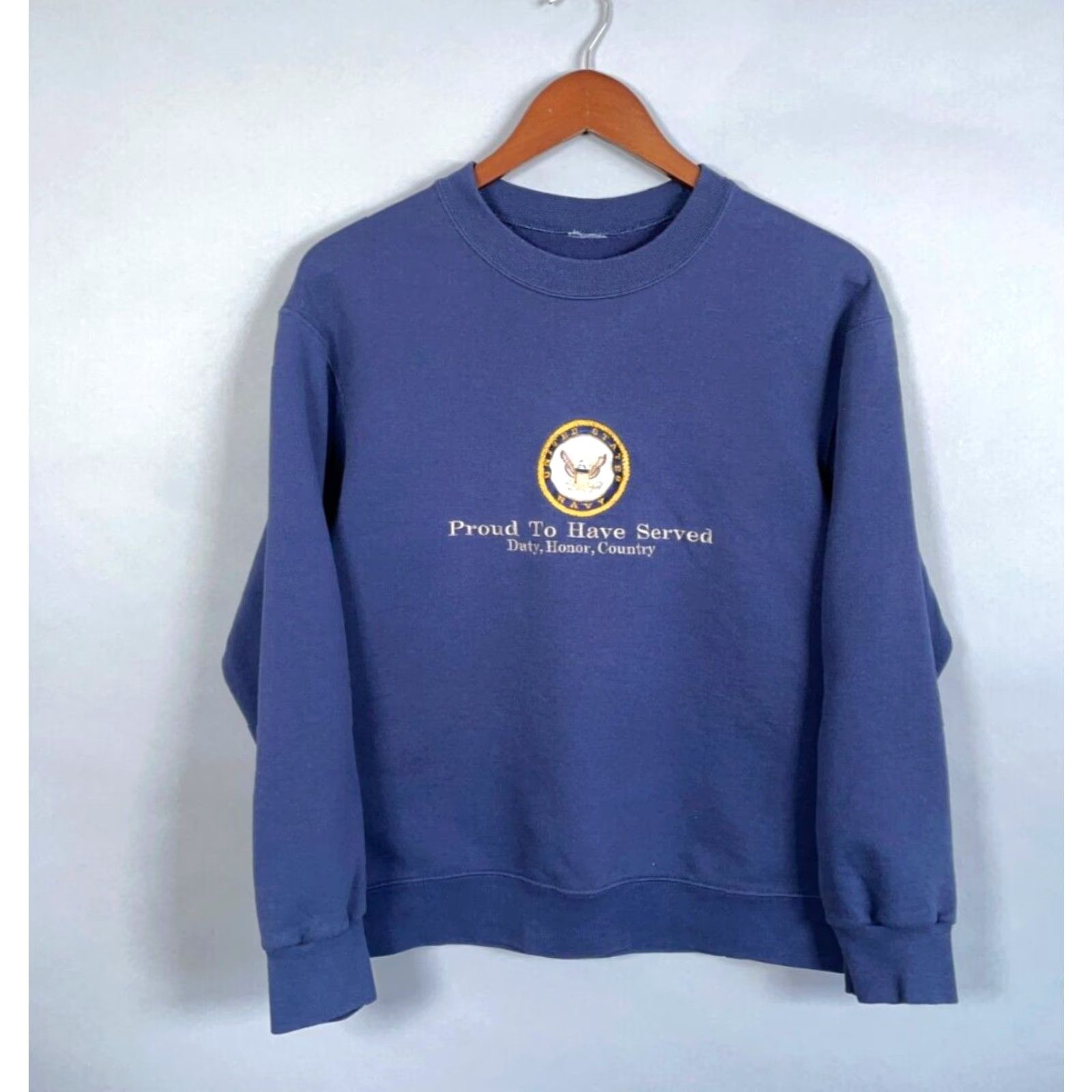 Vintage VTG US Navy Proud to Serve Embroidered Sweatshirt Adult Small Dark Blue Size US S / EU 44-46 / 1 - 2 Thumbnail