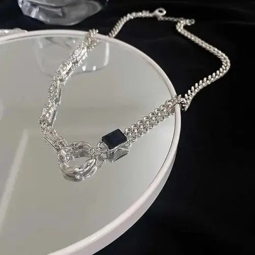 Jewelry × Vintage Titanium Steel Artificial Black Gem Pendant Necklace for Men Size ONE SIZE - 4 Thumbnail