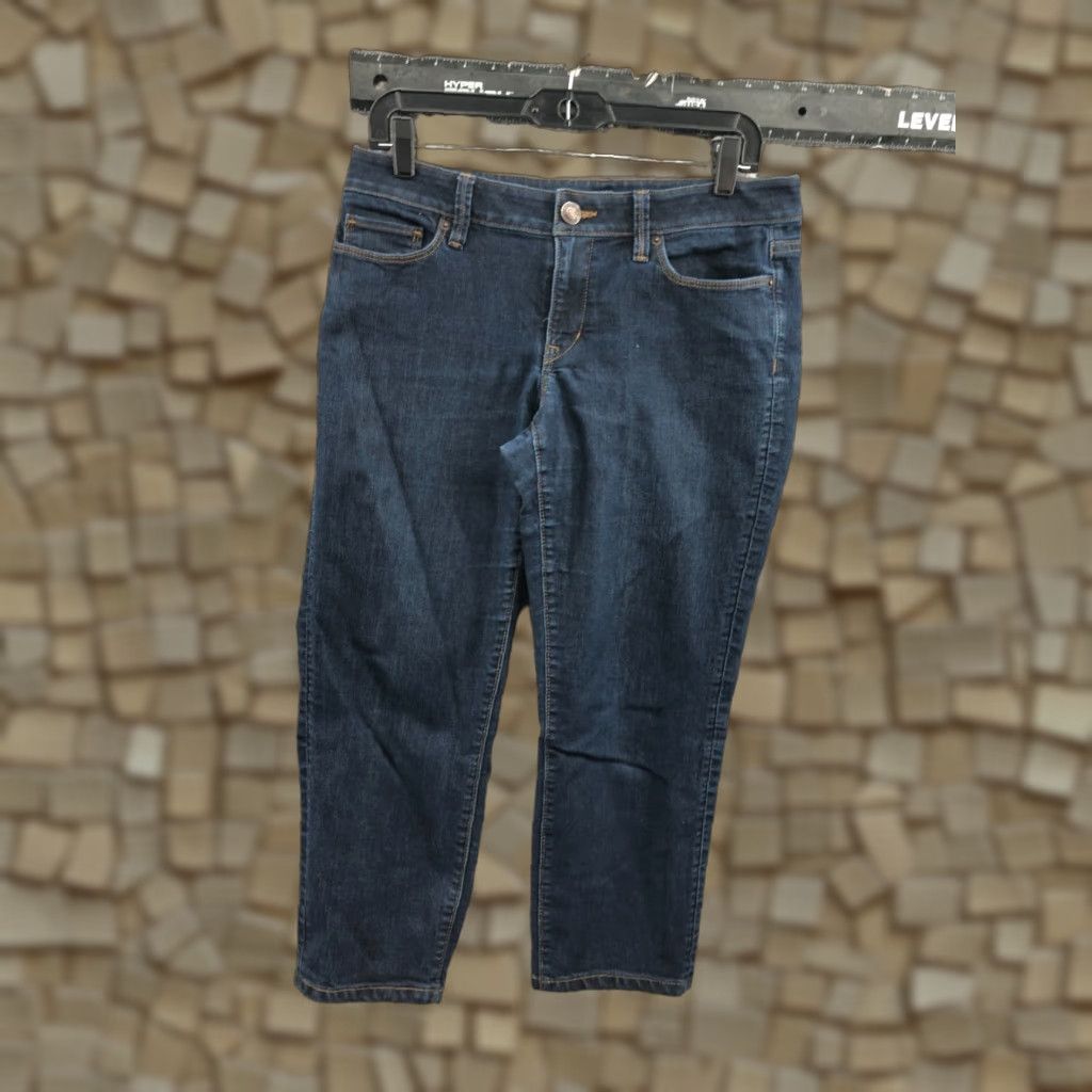 Loft LOFT Jeans Cropped Size 6 Womens Dark Blue 5-Pocket Denim Regular Rise Mid 30" Waist XP FLAW Included Size 28" / US 6 / IT 42 - 1 Thumbnail