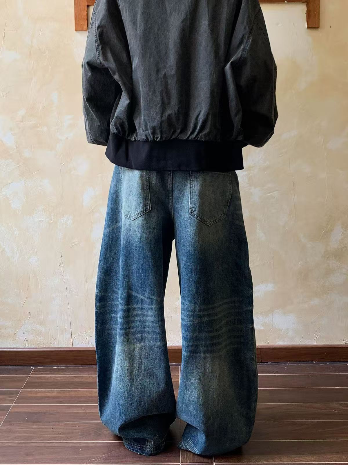 Vintage Blue casual distressed straight leg flared jeans Size US 32 / EU 48 - 3 Thumbnail