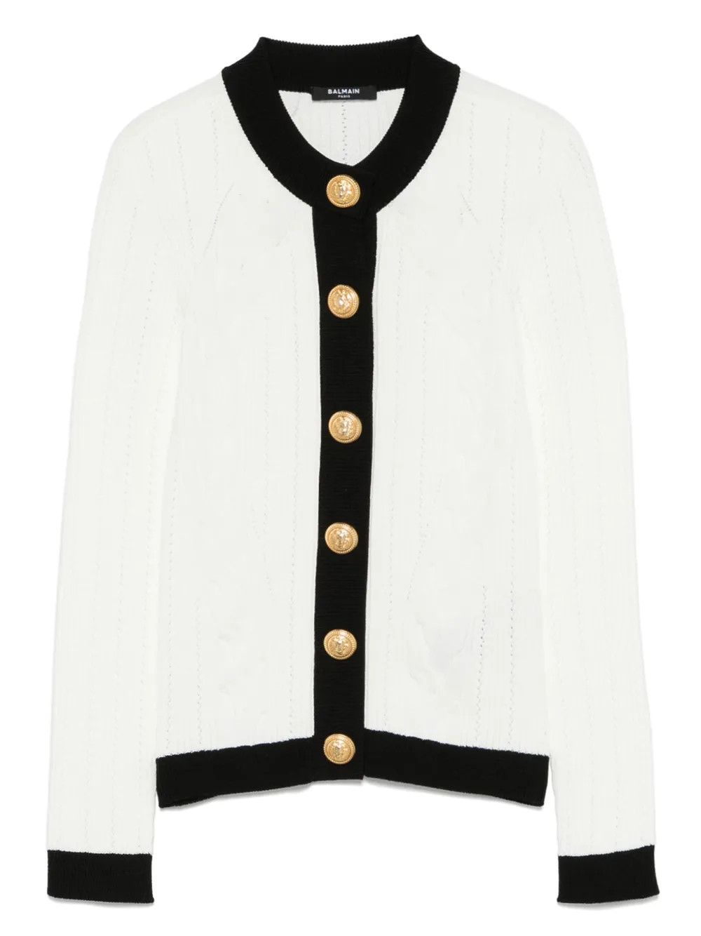 Balmain o1loc1c0526 Two-tone Cardigan in White/Black Size L / US 10 / IT 46 - 1 Thumbnail