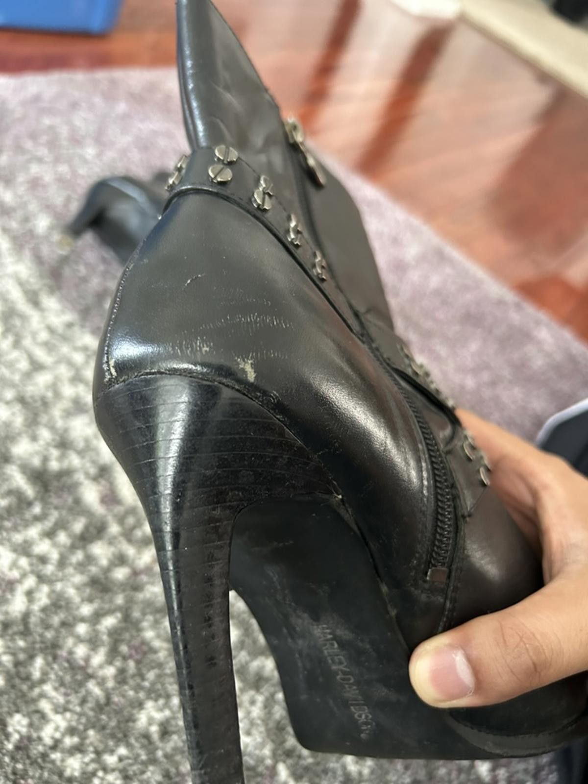 Harley Davidson Black Leather Women's Ankle Boots with Studded Straps Size US 7.5 / IT 37.5 - 5 Thumbnail