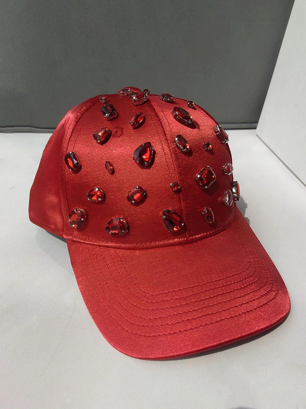 Other Red Rhinestone Baseball Cap, Crystal Hat Size ONE SIZE - 1 Thumbnail