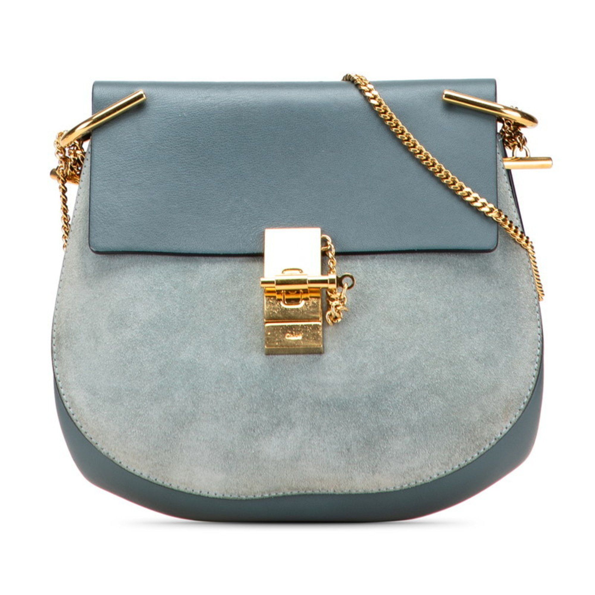 Chloé Chloe Drew Chain Shoulder Bag in Blue Leather and Suede for Women