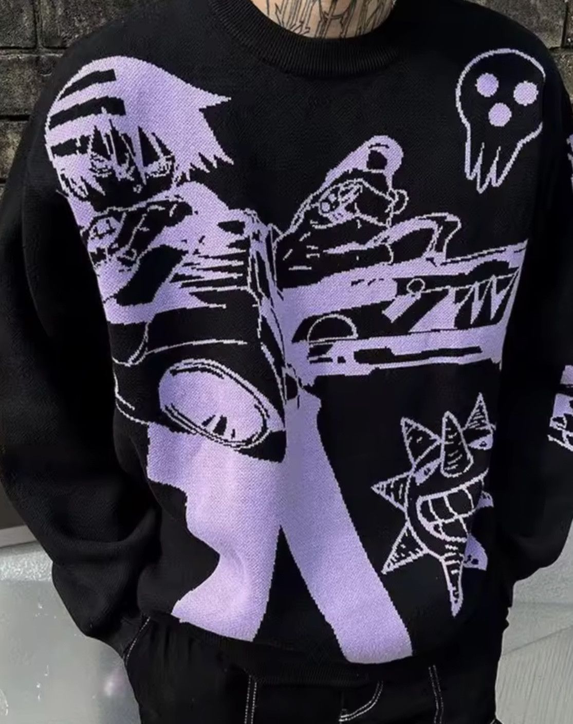 Japanese Brand Retro Moon Graffiti Sweater Jacquard Knitted Sweatshirt Size US XL / EU 56 / 4 - 1 Thumbnail
