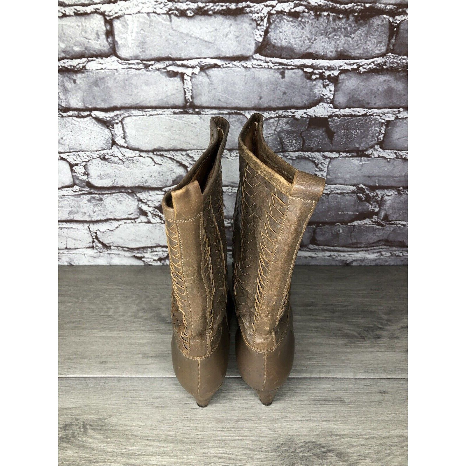 Frye Frye Vintage Taupe Leather Woven Weaves Heel Western Boots W Size US 5.5 / IT 35.5 - 11 Thumbnail