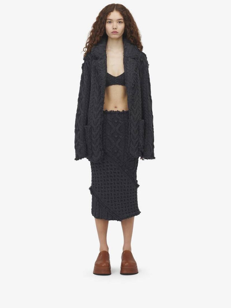 Alexander McQueen o1srvl11e0326 Oversized Cable Knit Cardigan in Black Size M / US 6-8 / IT 42-44 - 3 Thumbnail