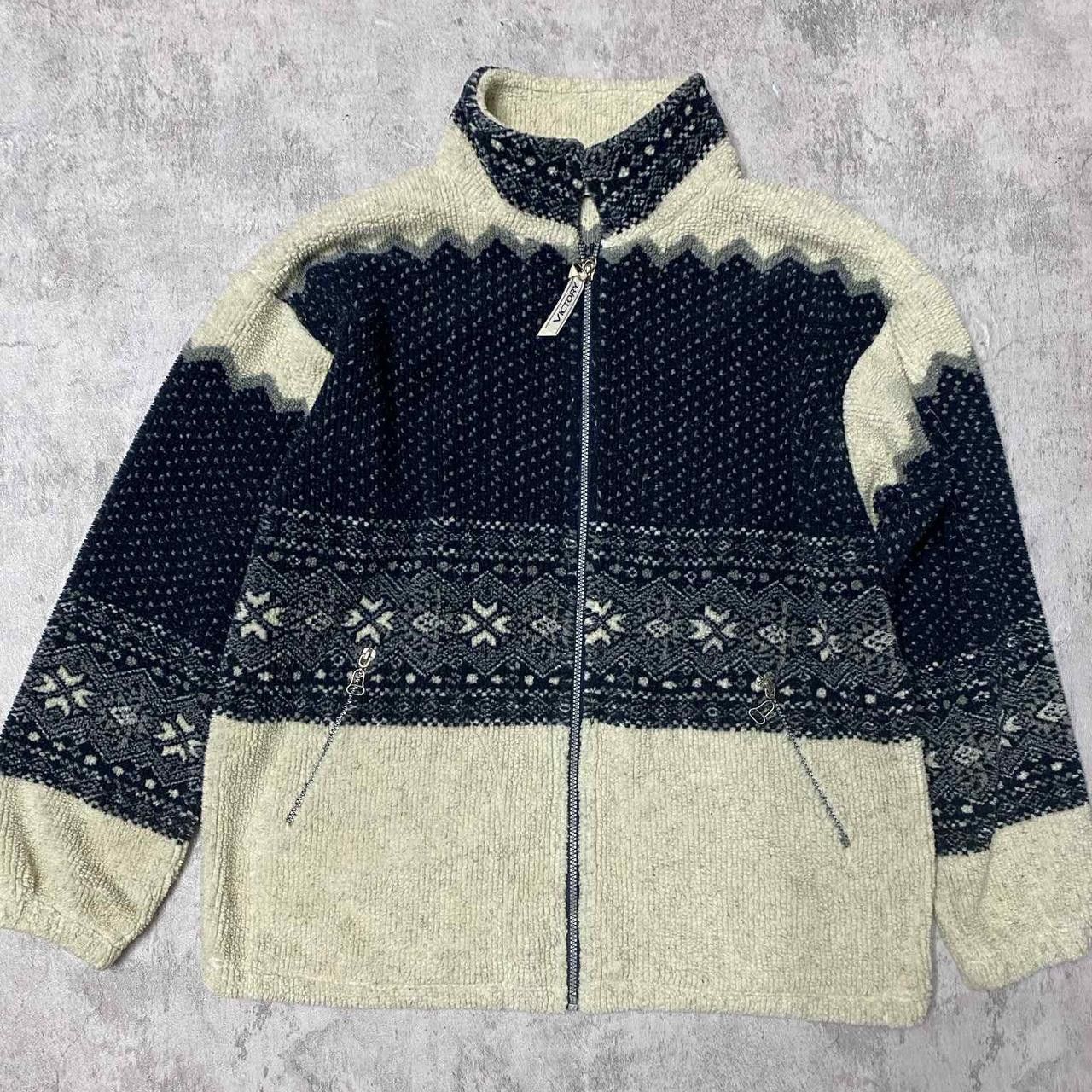 Other Navy and cream vintage 90s wool zip up sweater wool Size US XL / EU 56 / 4 - 1 Thumbnail