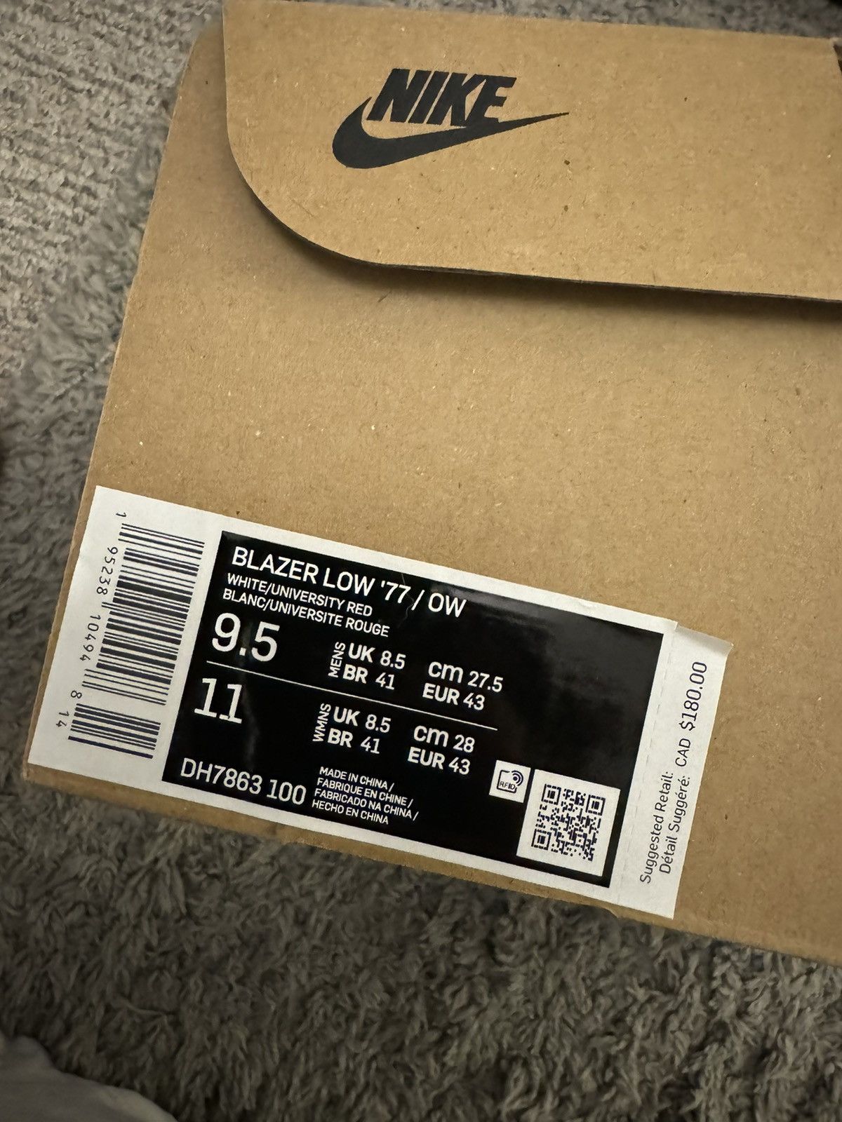 Nike × Off-White NIKE BLAZER LOW “OFF WHITE UNIVERSITY RED” Size US 9.5 / EU 42-43 - 7 Thumbnail