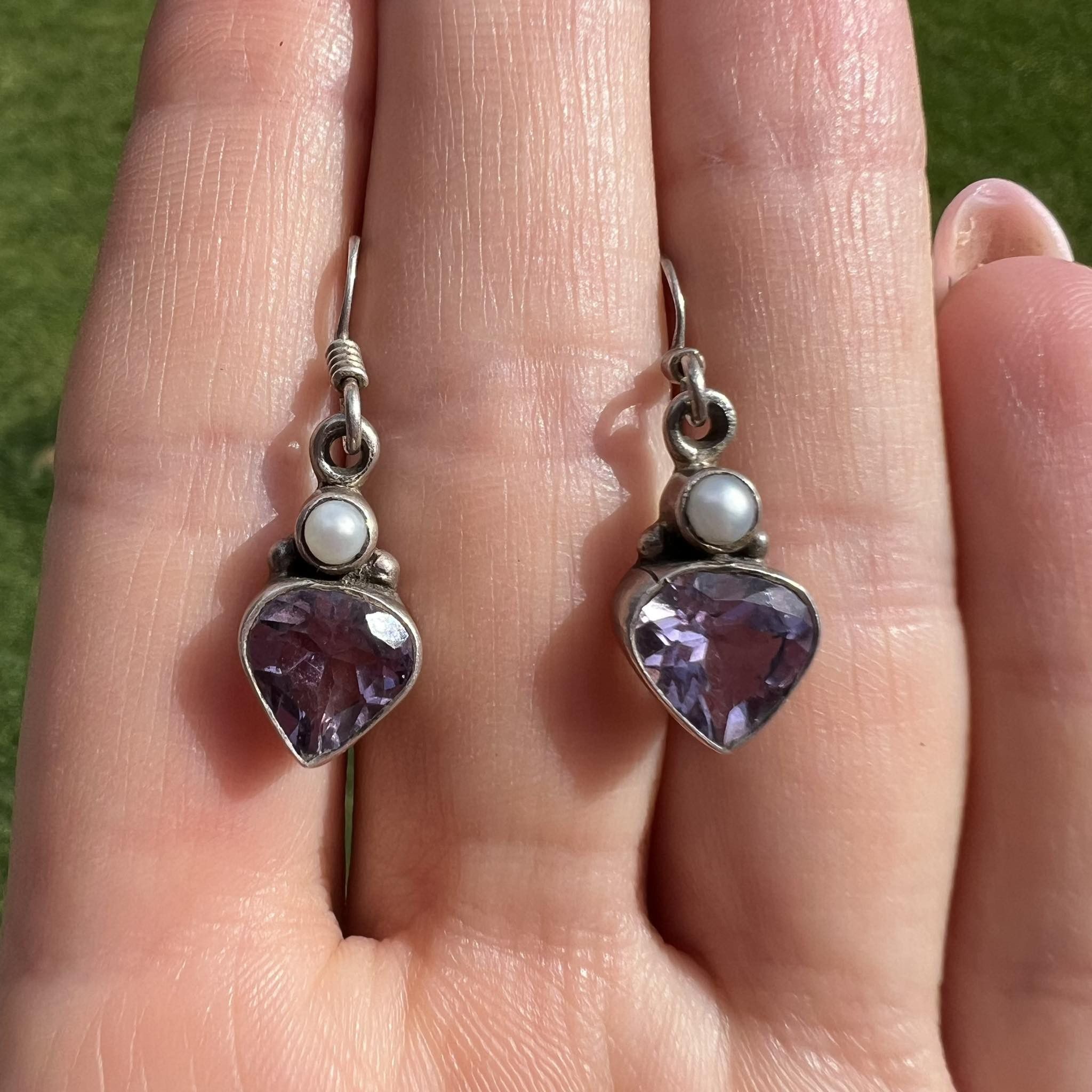 Vintage Sterling Silver 925 earrings Amethyst Stone Marked