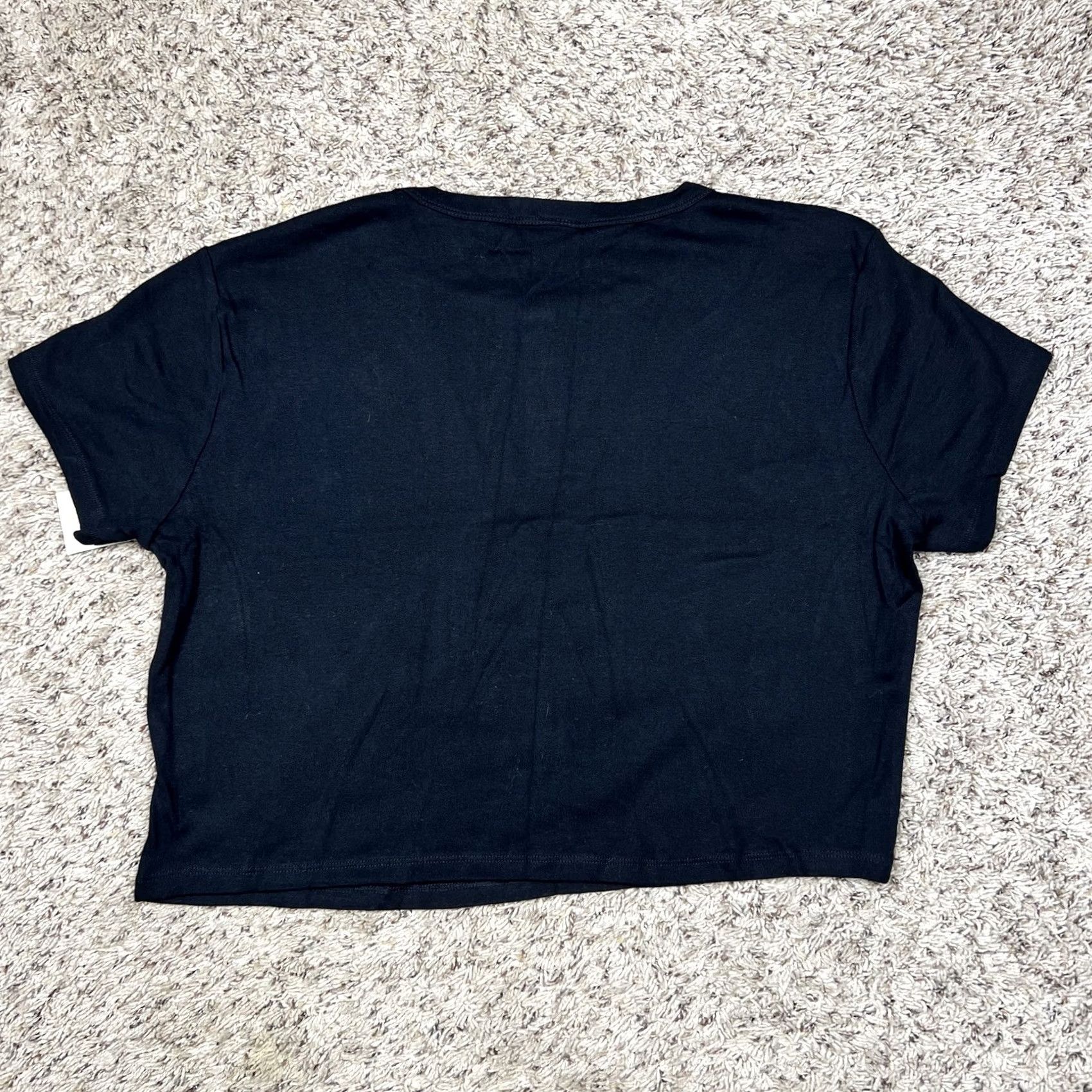 Vintage La Luna Christmas Crop Top Cropped T-Shirt Womens XL Black Embroidered Ginger Bread Cotton Short Sleeve Henley style Modern Casual Size XL / US 12-14 / IT 48-50 - 3 Thumbnail