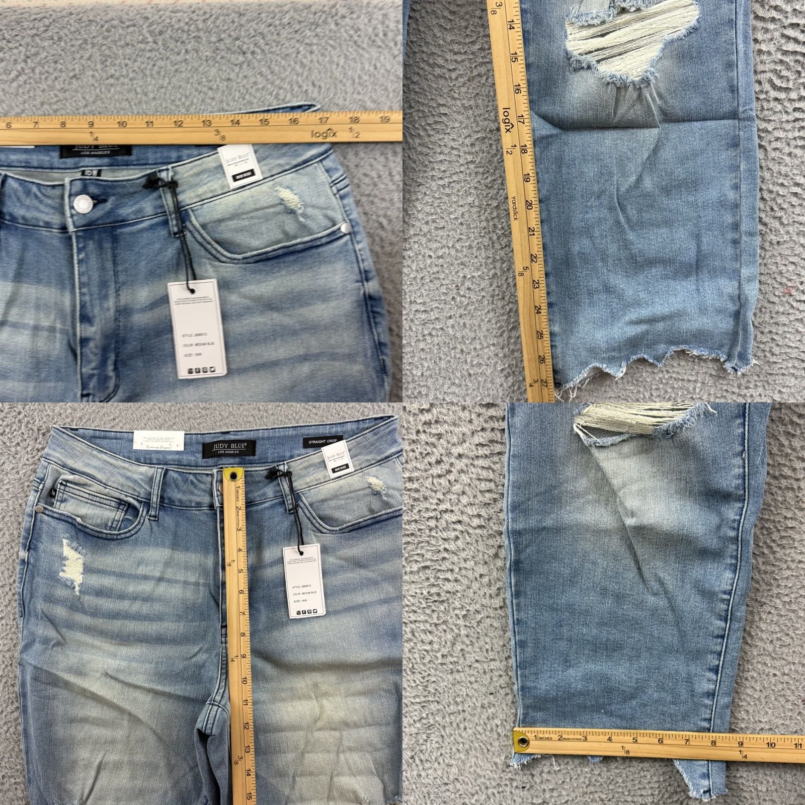 Vintage Judy Blue Jeans Womens 16 Mid Rise Straight Blue Stretch Distressed Raw Hem NWT Size 38" / US 16 / IT 52 - 8 Thumbnail